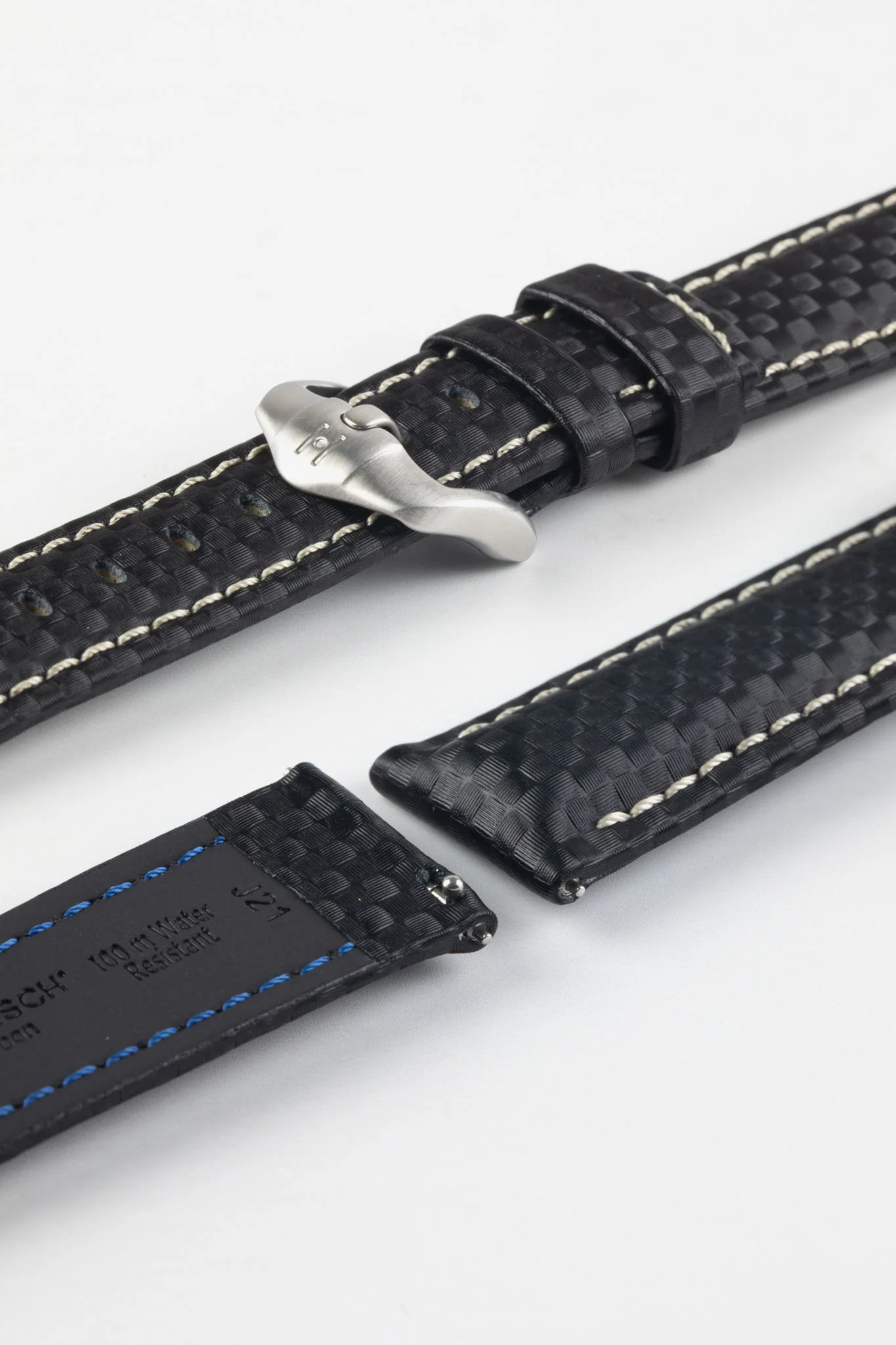 Hirsch CARBON Black Embossed Water-Resistant Leather Watch Strap - Image 8