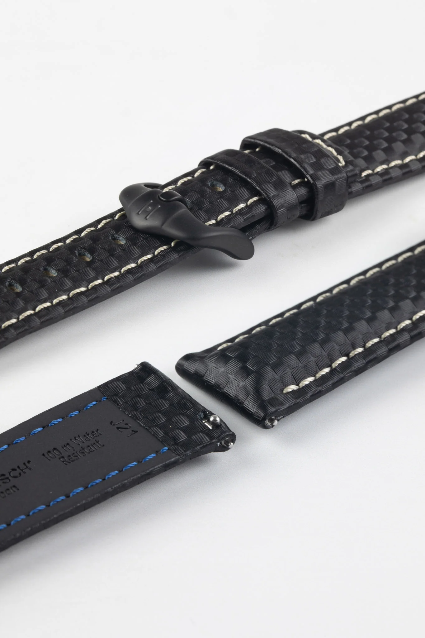Hirsch CARBON Black Embossed Water-Resistant Leather Watch Strap - Image 9