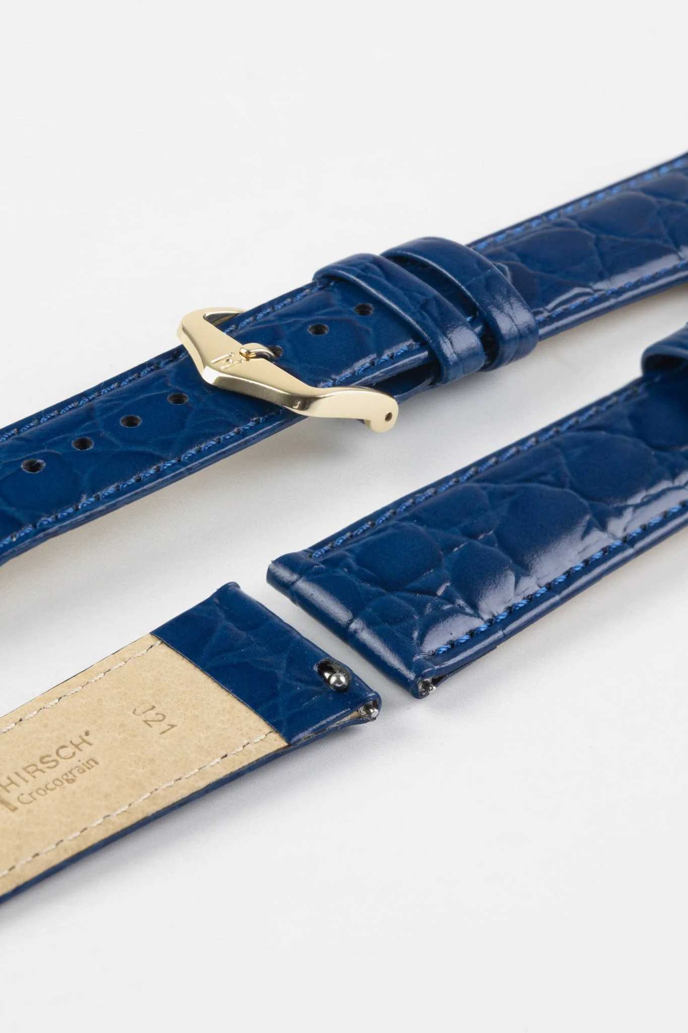 Hirsch CROCOGRAIN Crocodile Embossed Leather Watch Strap in MIDNIGHT BLUE - Image 8