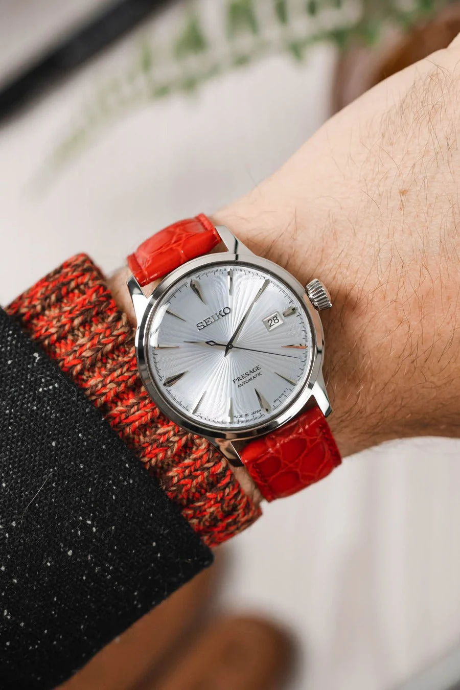 Hirsch CROCOGRAIN Crocodile Embossed Leather Watch Strap in RED - Image 2