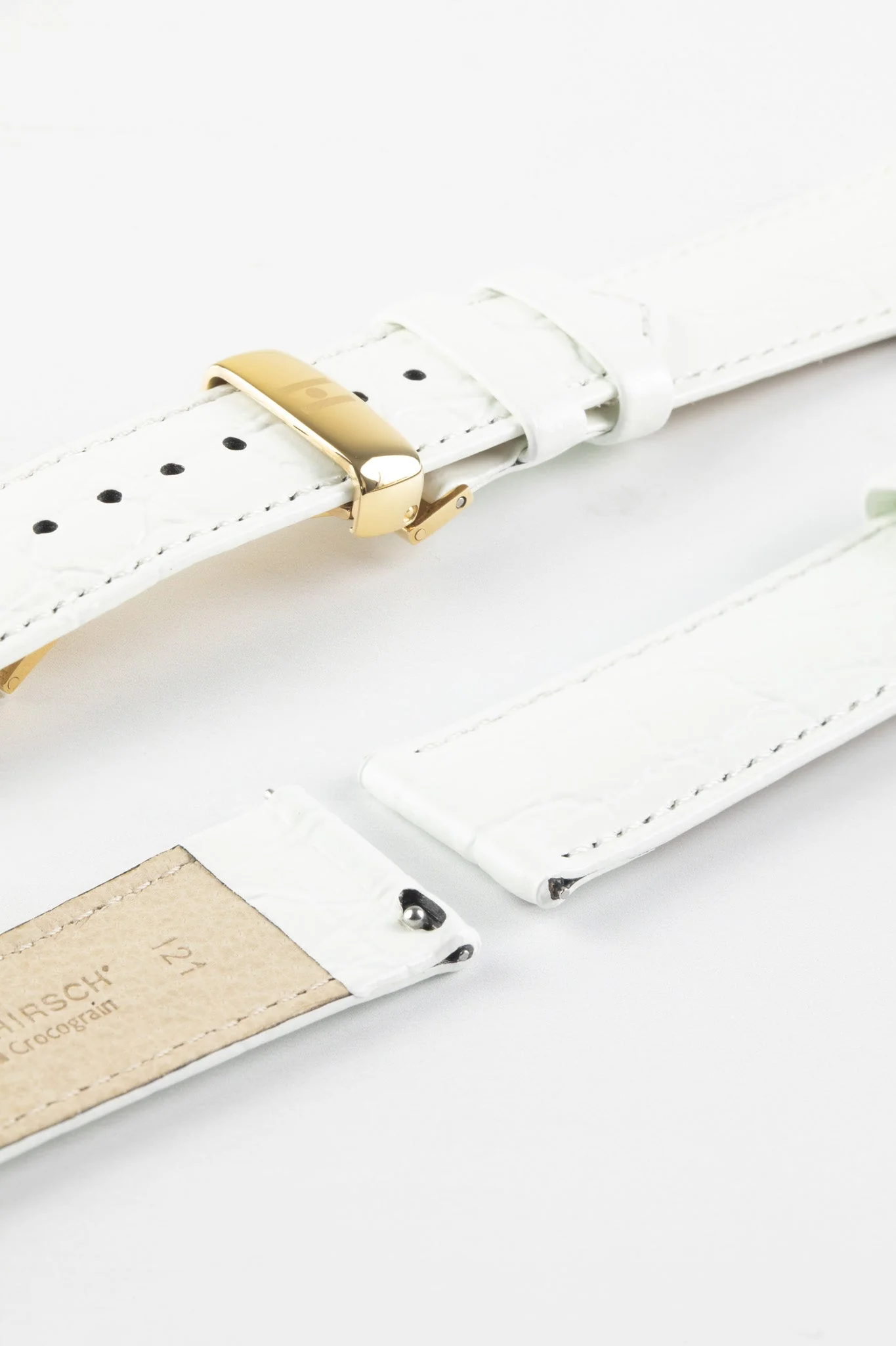 Hirsch CROCOGRAIN Crocodile Embossed Leather Watch Strap in WHITE - Image 10