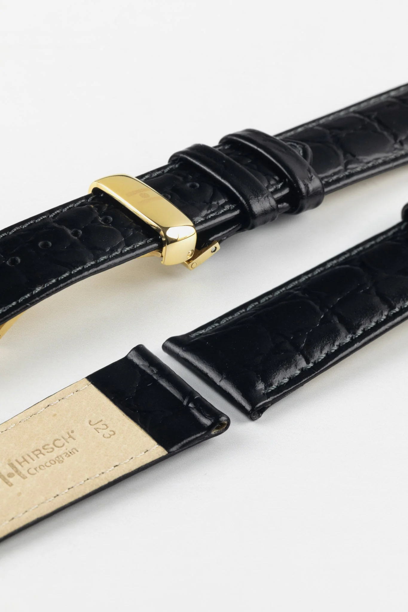 Hirsch CROCOGRAIN NQR Crocodile Embossed Leather Watch Strap in BLACK - Image 10