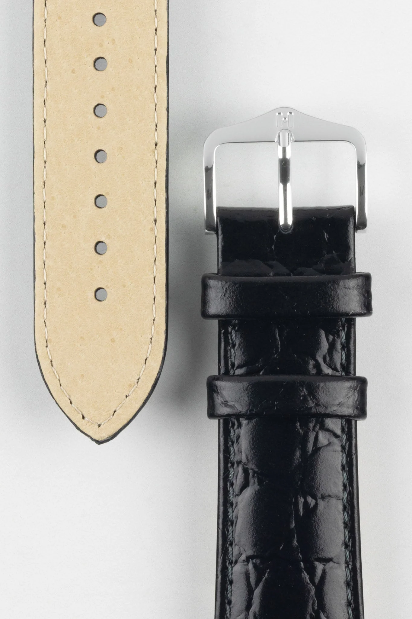 Hirsch CROCOGRAIN NQR Crocodile Embossed Leather Watch Strap in BLACK - Image 3