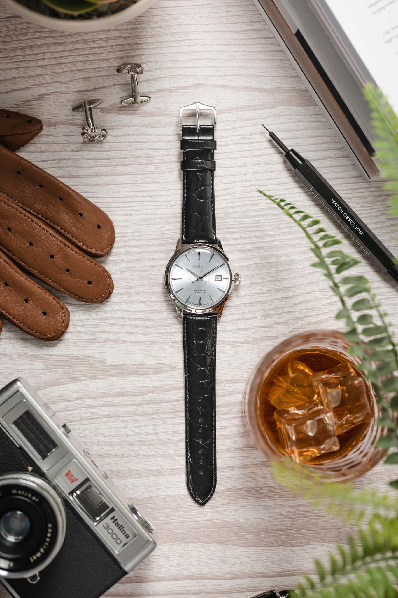 Hirsch CROCOGRAIN NQR Crocodile Embossed Leather Watch Strap in BLACK - Image 6
