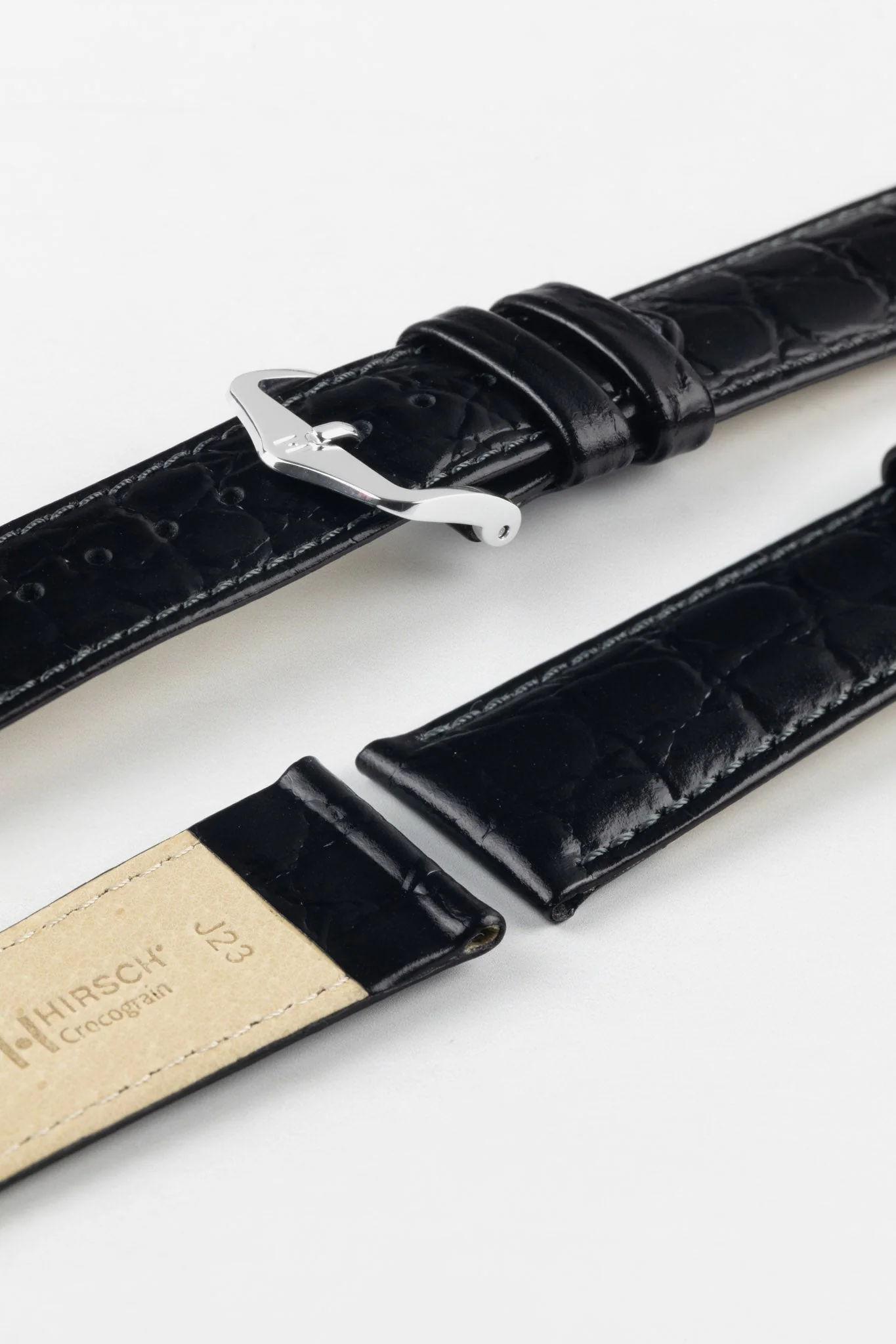 Hirsch CROCOGRAIN NQR Crocodile Embossed Leather Watch Strap in BLACK - Image 7