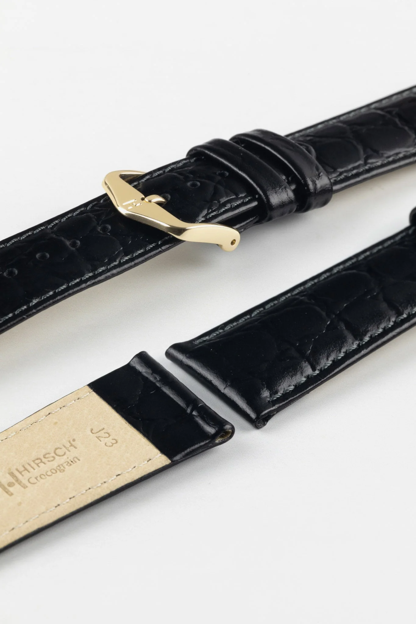 Hirsch CROCOGRAIN NQR Crocodile Embossed Leather Watch Strap in BLACK - Image 8
