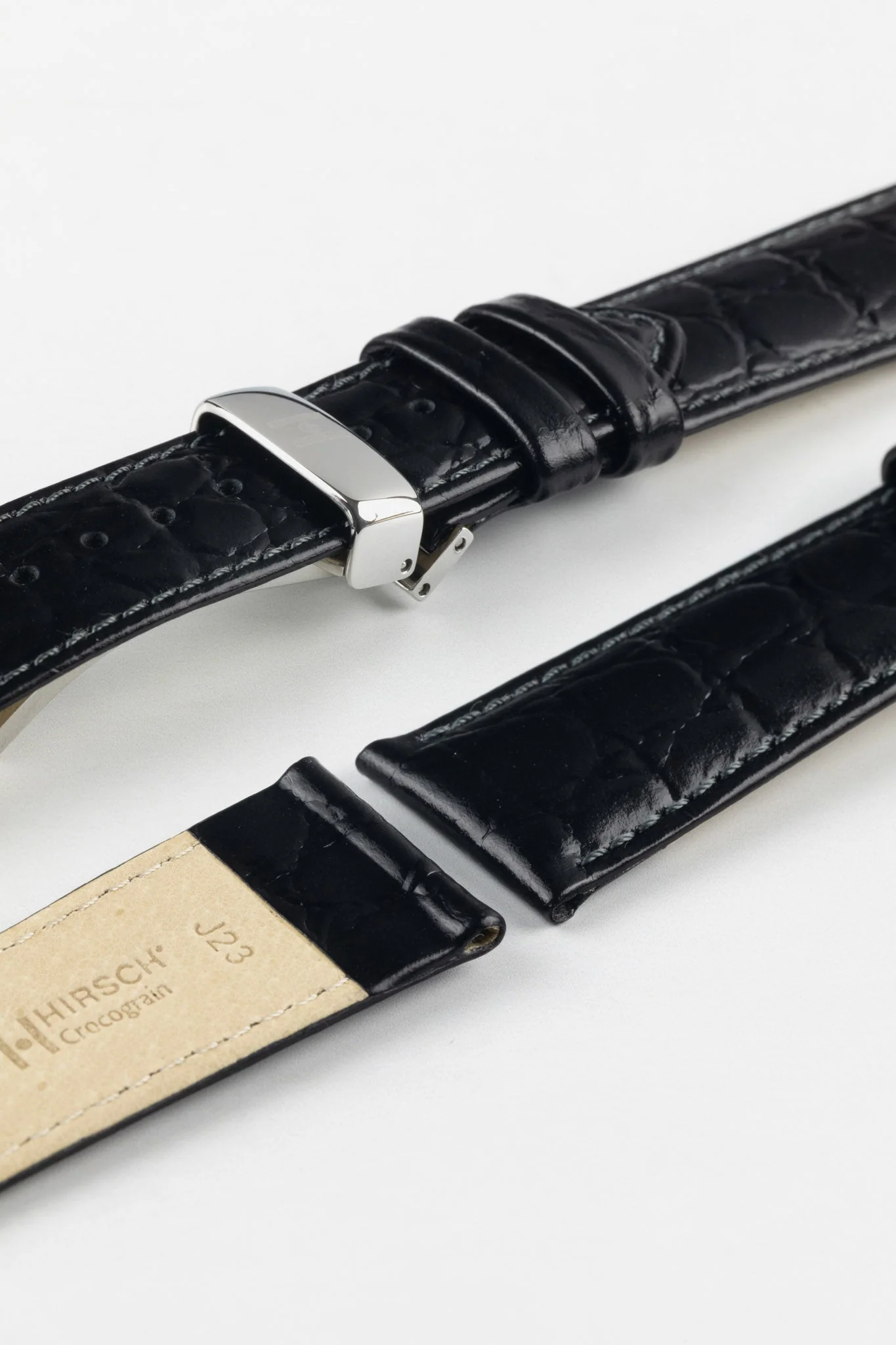 Hirsch CROCOGRAIN NQR Crocodile Embossed Leather Watch Strap in BLACK - Image 9