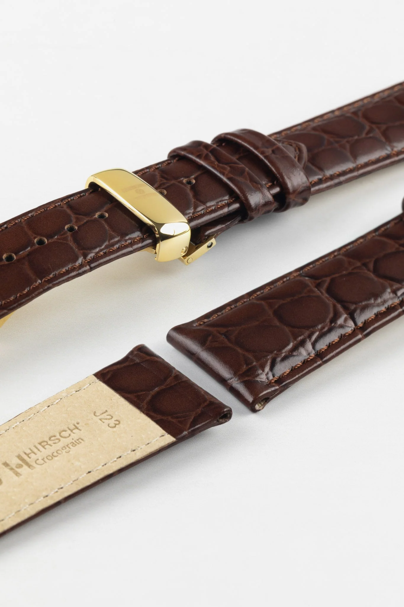 Hirsch CROCOGRAIN NQR Crocodile Embossed Leather Watch Strap in BROWN - Image 10