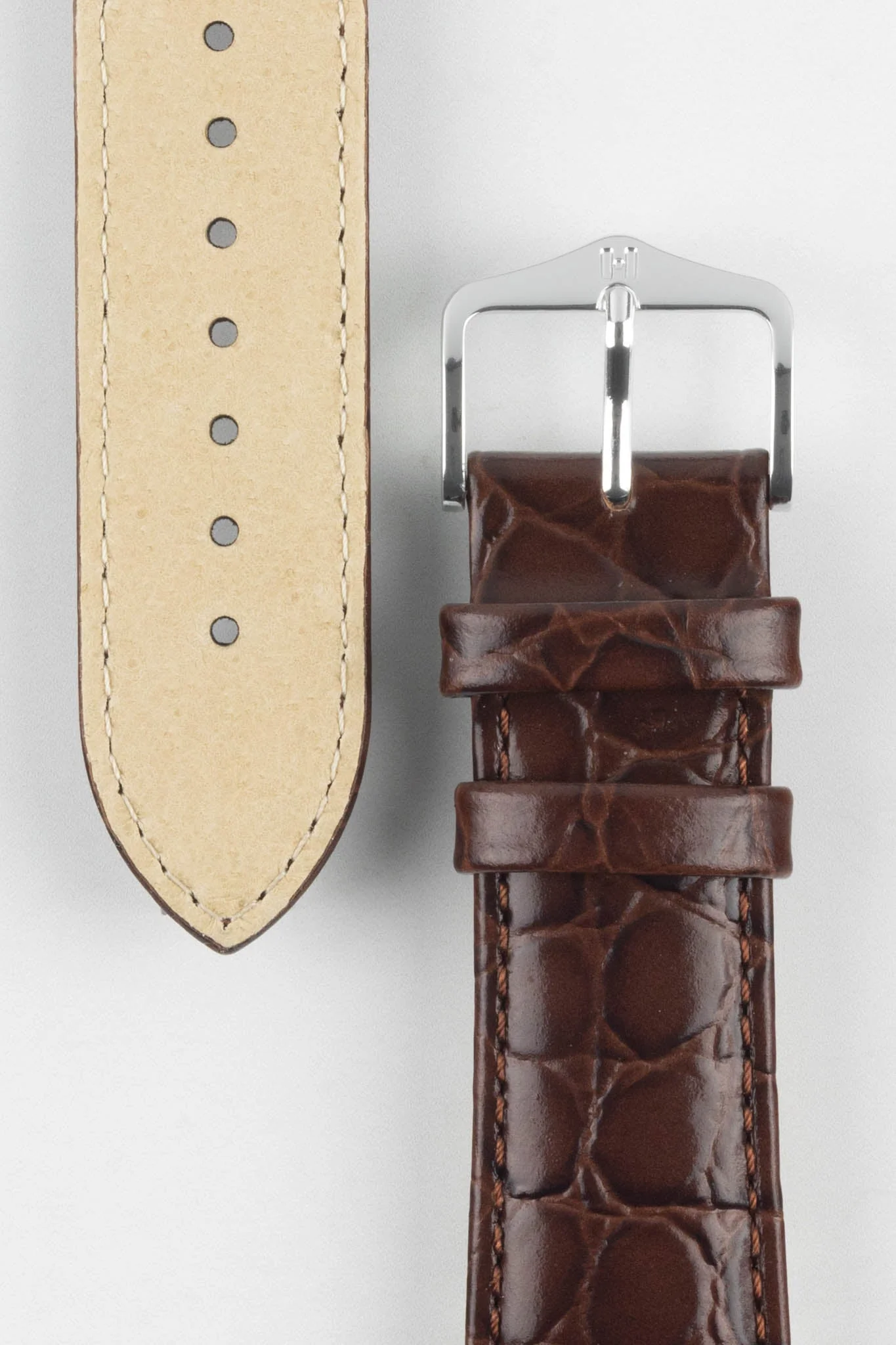 Hirsch CROCOGRAIN NQR Crocodile Embossed Leather Watch Strap in BROWN - Image 3