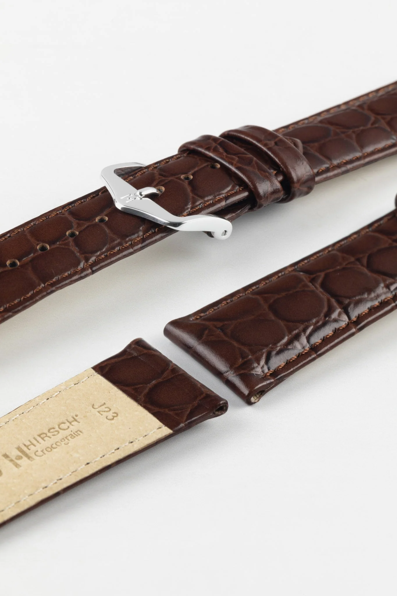 Hirsch CROCOGRAIN NQR Crocodile Embossed Leather Watch Strap in BROWN - Image 7