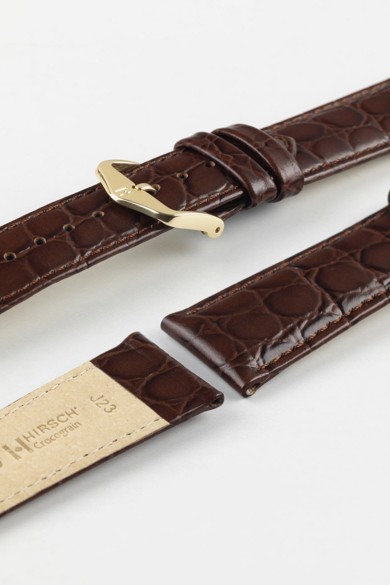 Hirsch CROCOGRAIN NQR Crocodile Embossed Leather Watch Strap in BROWN - Image 8
