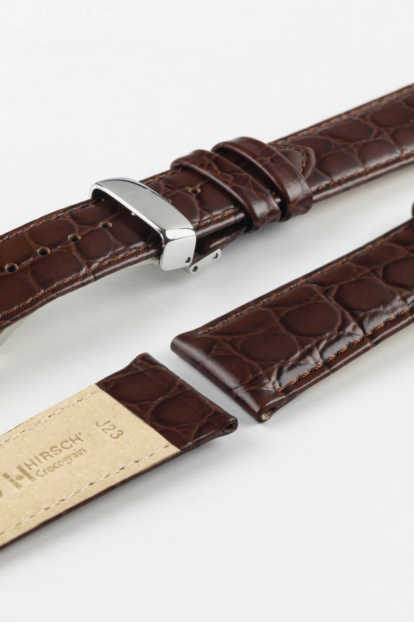 Hirsch CROCOGRAIN NQR Crocodile Embossed Leather Watch Strap in BROWN - Image 9