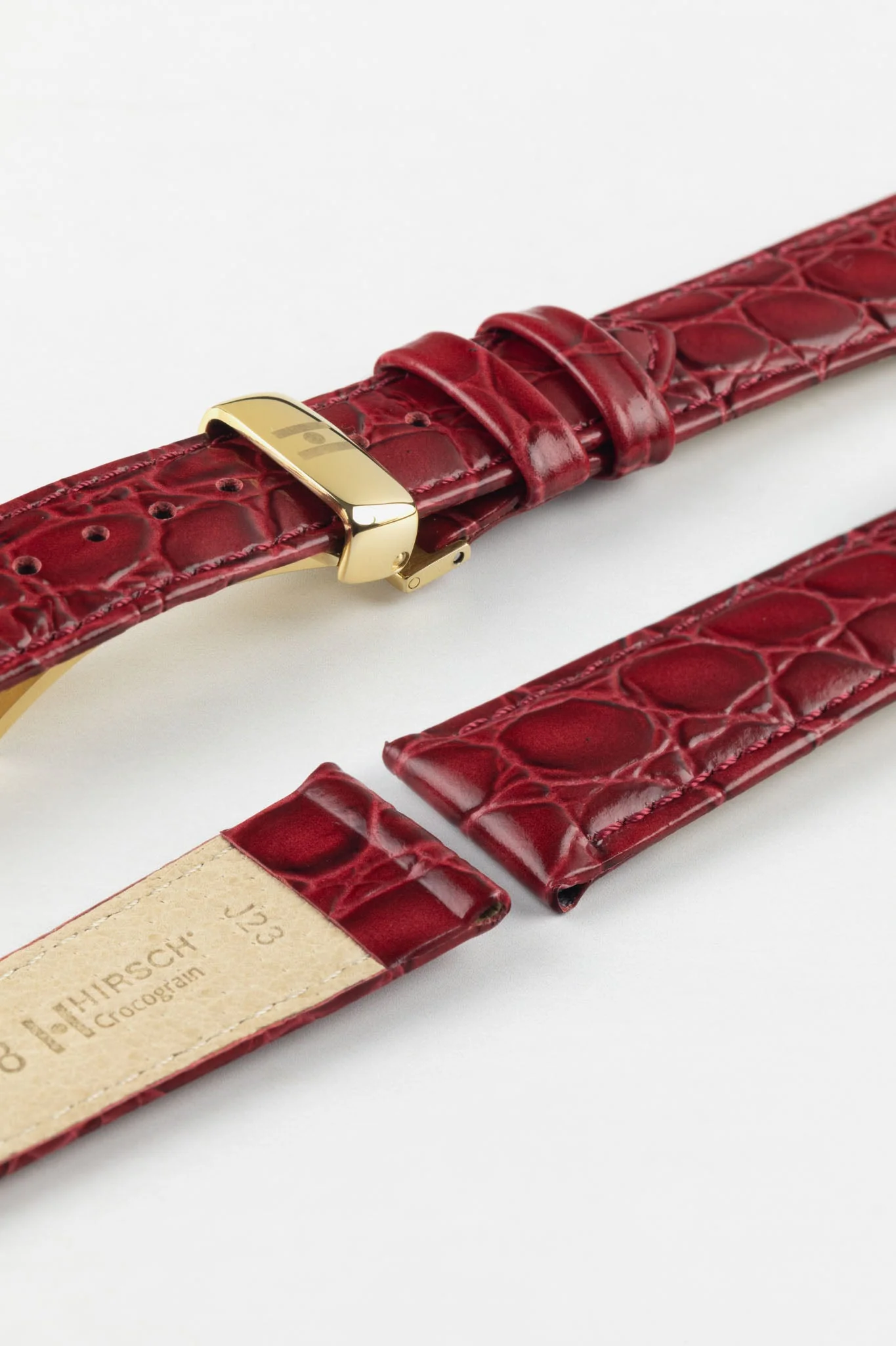 Hirsch CROCOGRAIN NQR Crocodile Embossed Leather Watch Strap in BURGUNDY - Image 10