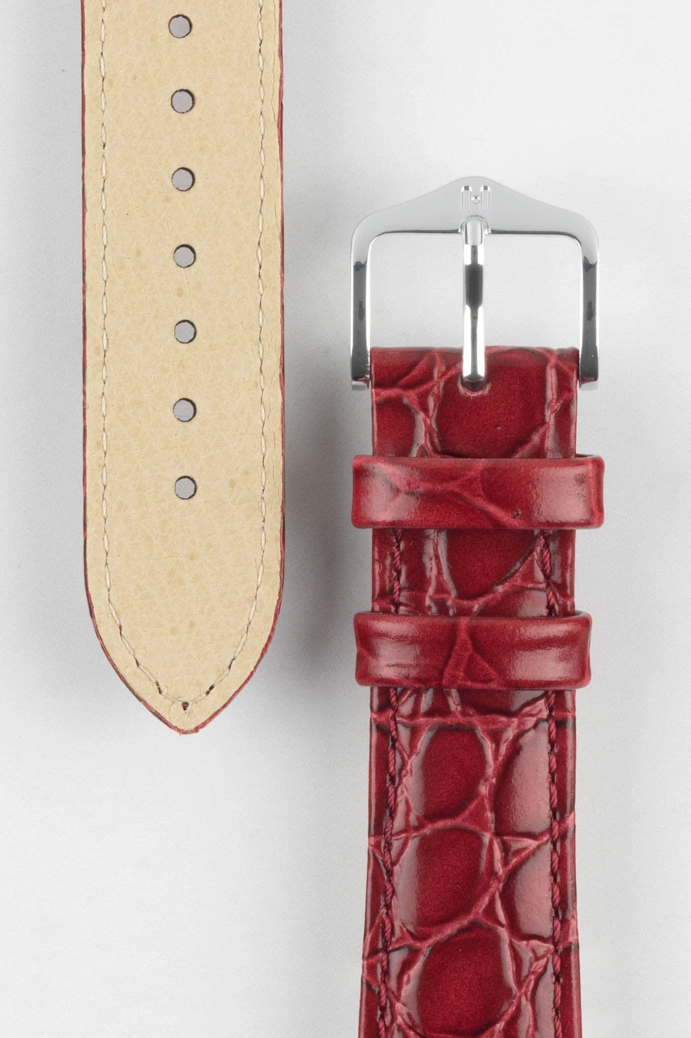 Hirsch CROCOGRAIN NQR Crocodile Embossed Leather Watch Strap in BURGUNDY - Image 3
