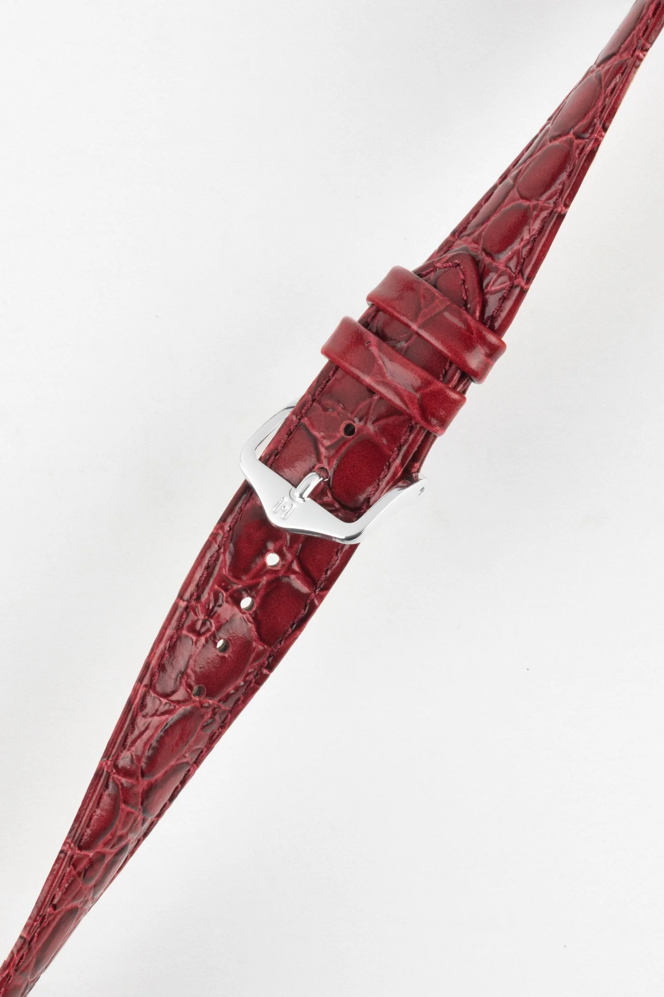 Hirsch CROCOGRAIN NQR Crocodile Embossed Leather Watch Strap in BURGUNDY - Image 5