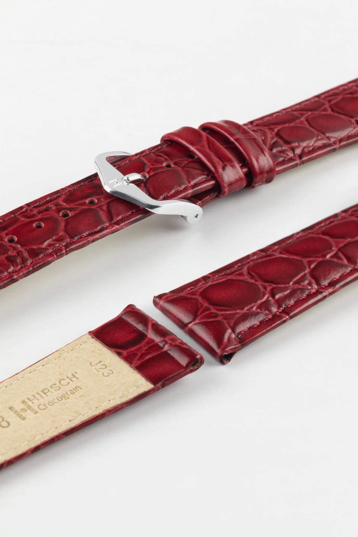 Hirsch CROCOGRAIN NQR Crocodile Embossed Leather Watch Strap in BURGUNDY - Image 7