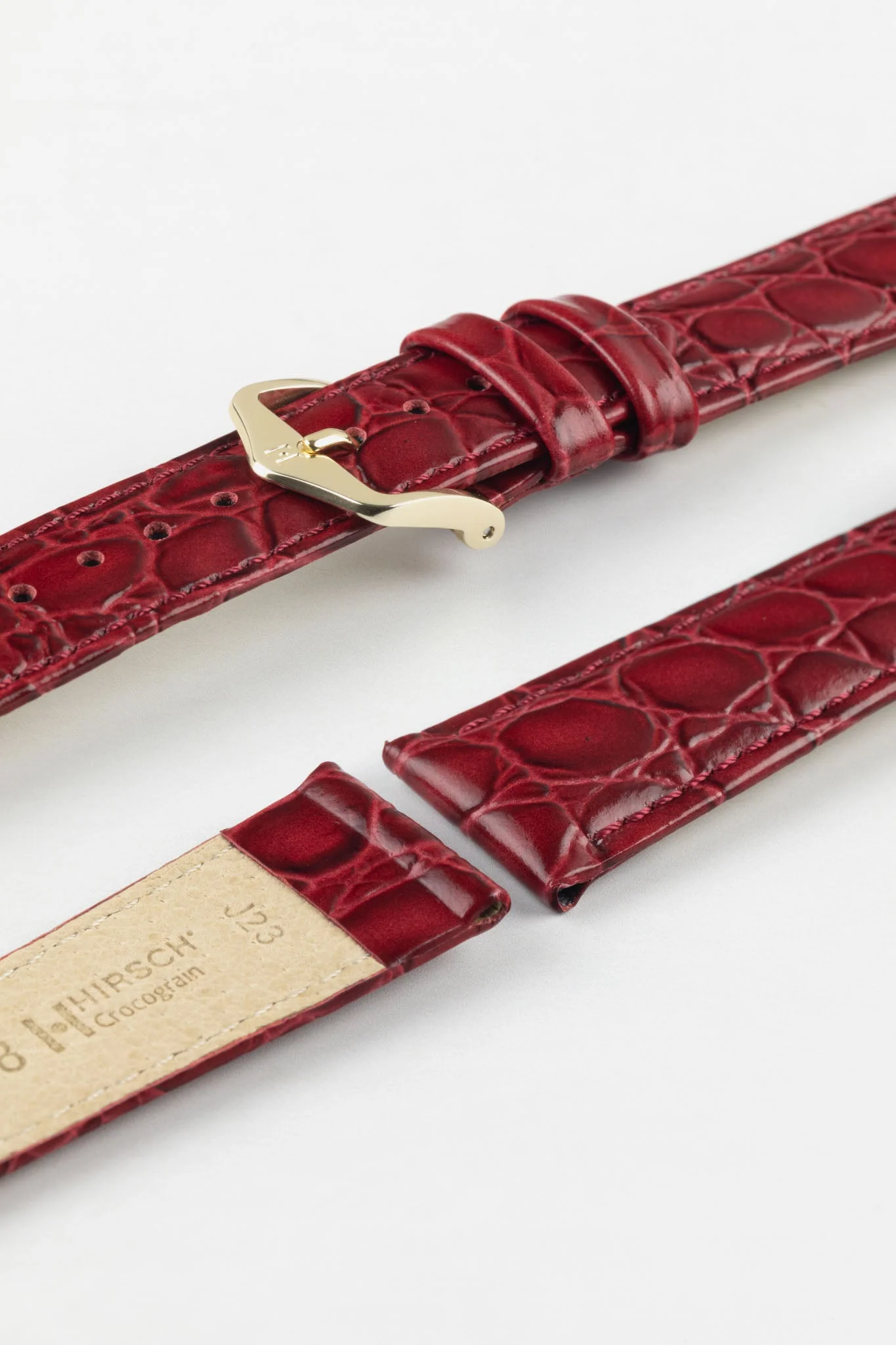 Hirsch CROCOGRAIN NQR Crocodile Embossed Leather Watch Strap in BURGUNDY - Image 8