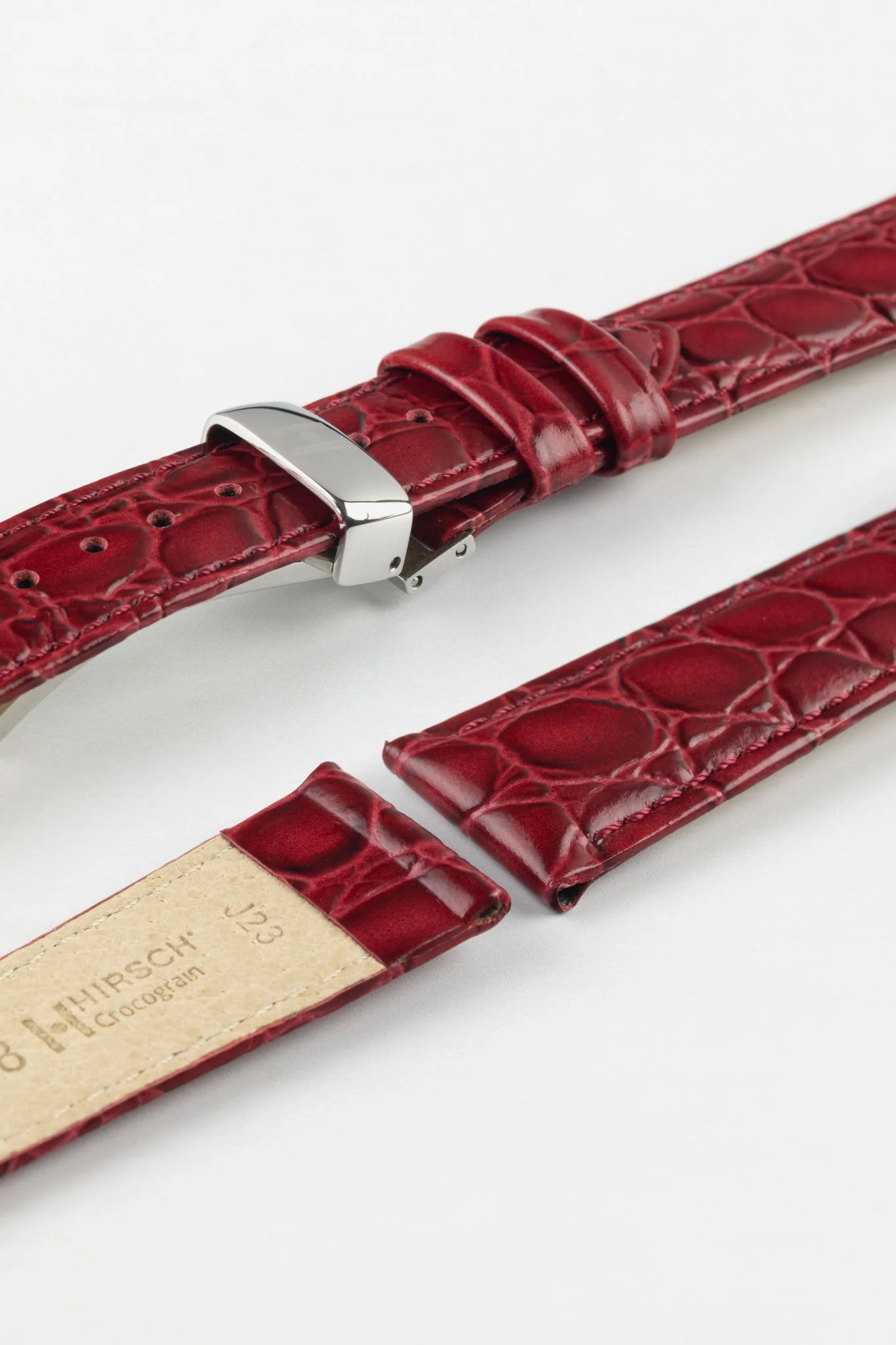 Hirsch CROCOGRAIN NQR Crocodile Embossed Leather Watch Strap in BURGUNDY - Image 9