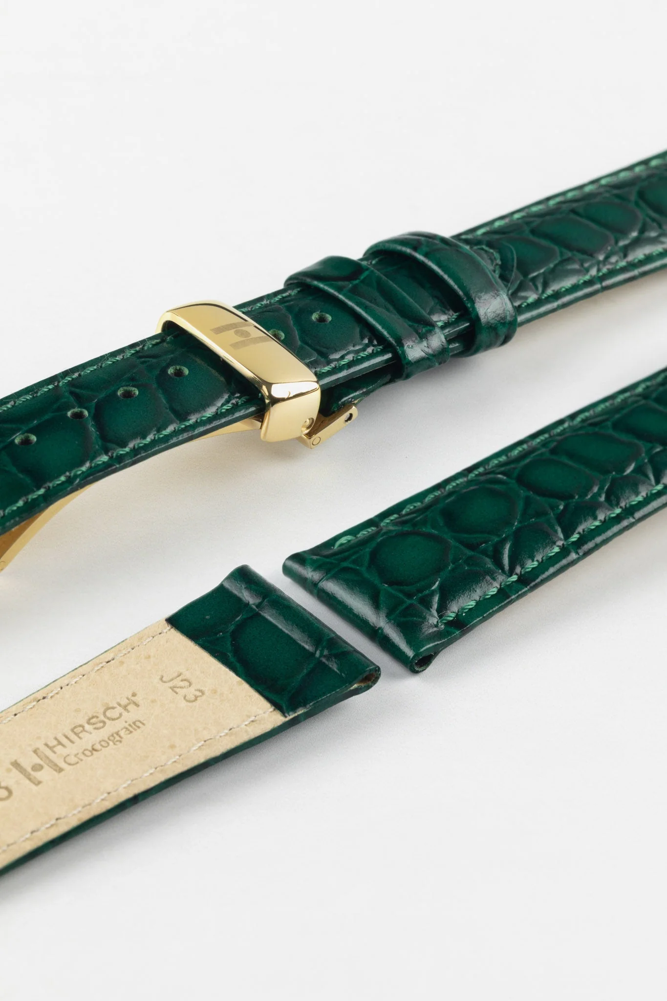Hirsch CROCOGRAIN NQR Crocodile Embossed Leather Watch Strap in GREEN - Image 10