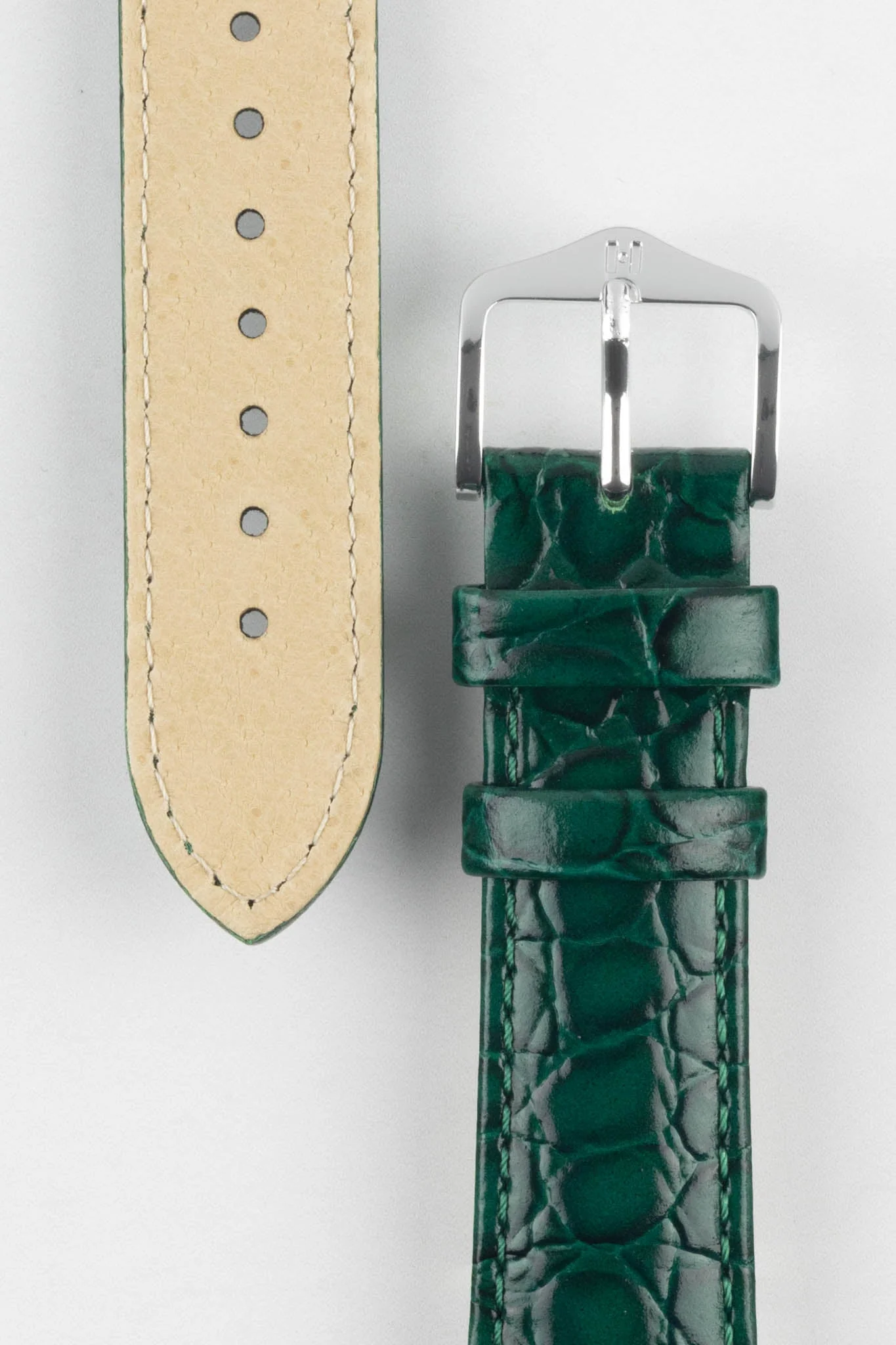 Hirsch CROCOGRAIN NQR Crocodile Embossed Leather Watch Strap in GREEN - Image 3