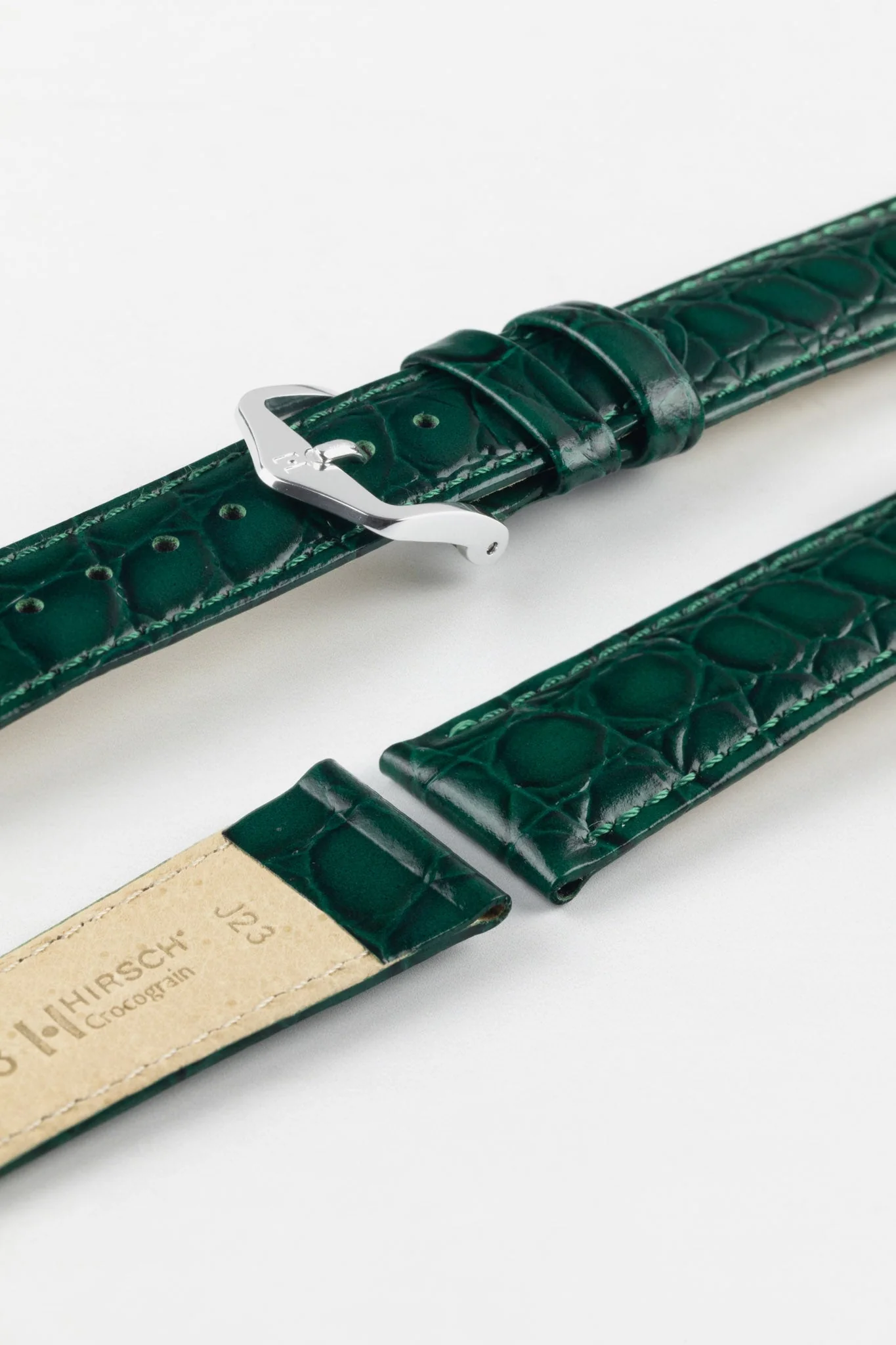 Hirsch CROCOGRAIN NQR Crocodile Embossed Leather Watch Strap in GREEN - Image 7