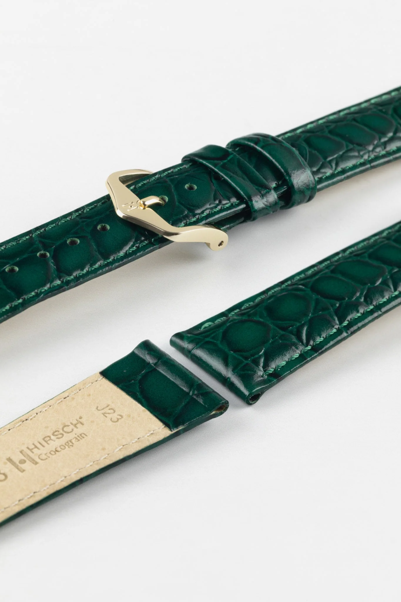 Hirsch CROCOGRAIN NQR Crocodile Embossed Leather Watch Strap in GREEN - Image 8