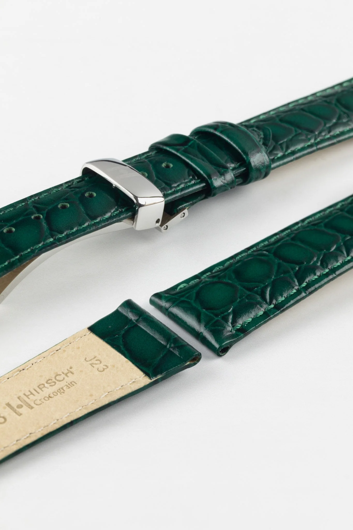 Hirsch CROCOGRAIN NQR Crocodile Embossed Leather Watch Strap in GREEN - Image 9