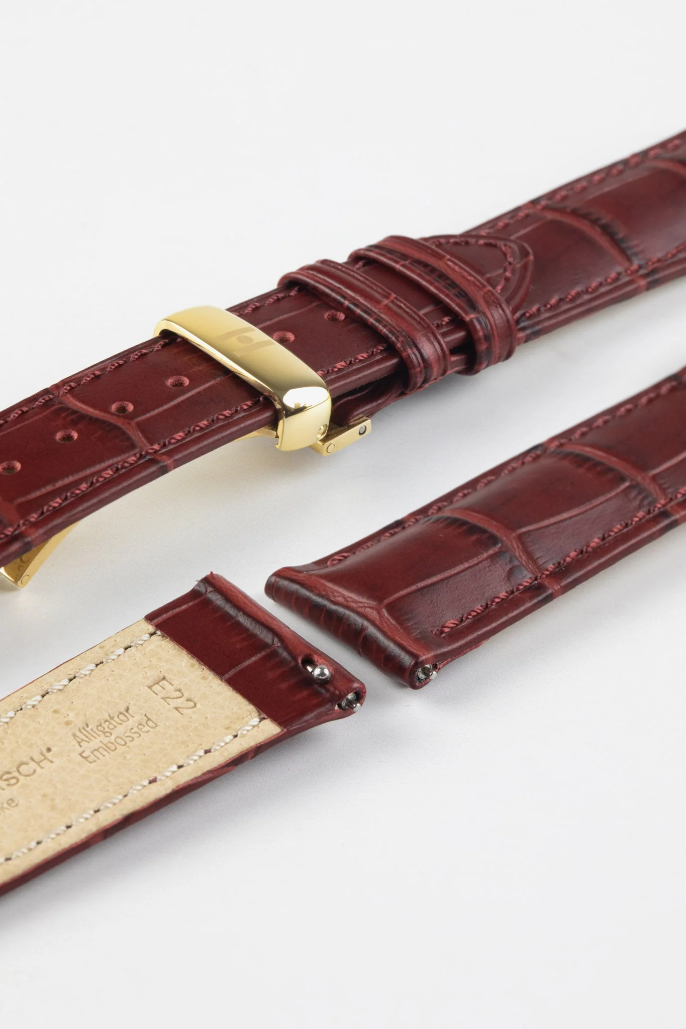 Hirsch DUKE Alligator Embossed Leather Watch Strap in BURGUNDY - Image 10