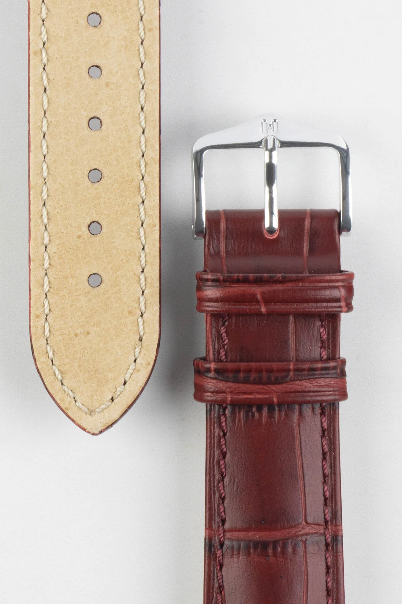 Hirsch DUKE Alligator Embossed Leather Watch Strap in BURGUNDY - Image 3