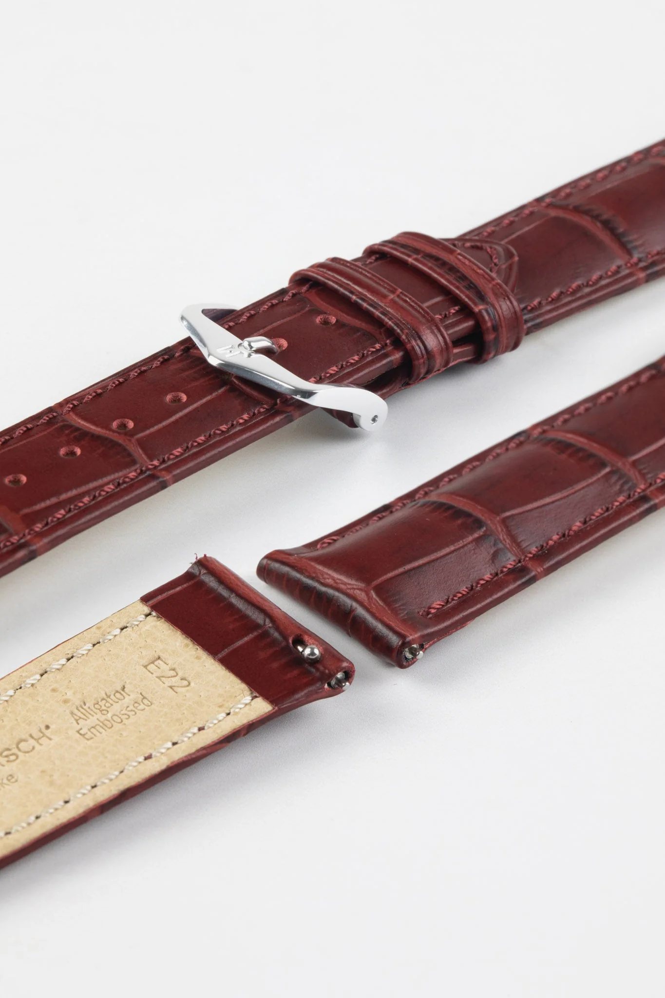 Hirsch DUKE Alligator Embossed Leather Watch Strap in BURGUNDY - Image 7