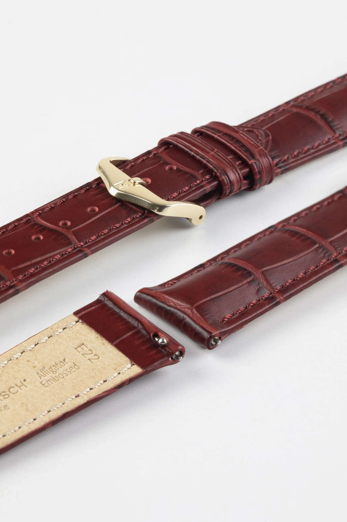 Hirsch DUKE Alligator Embossed Leather Watch Strap in BURGUNDY - Image 8