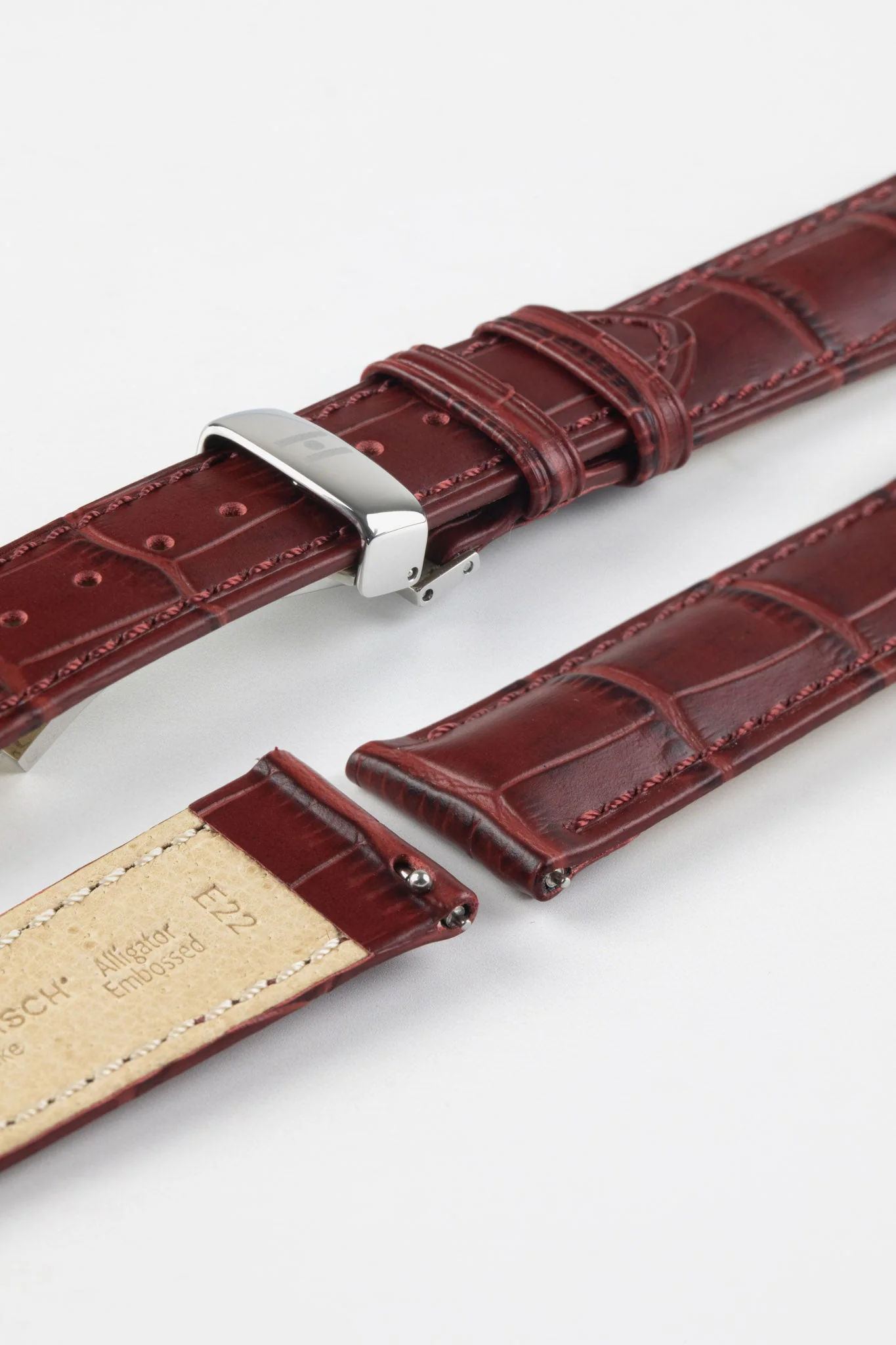 Hirsch DUKE Alligator Embossed Leather Watch Strap in BURGUNDY - Image 9
