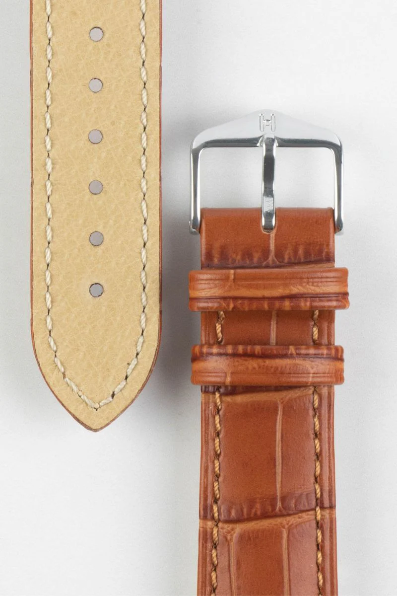 Hirsch DUKE Alligator Embossed Leather Watch Strap in HONEY - Image 3