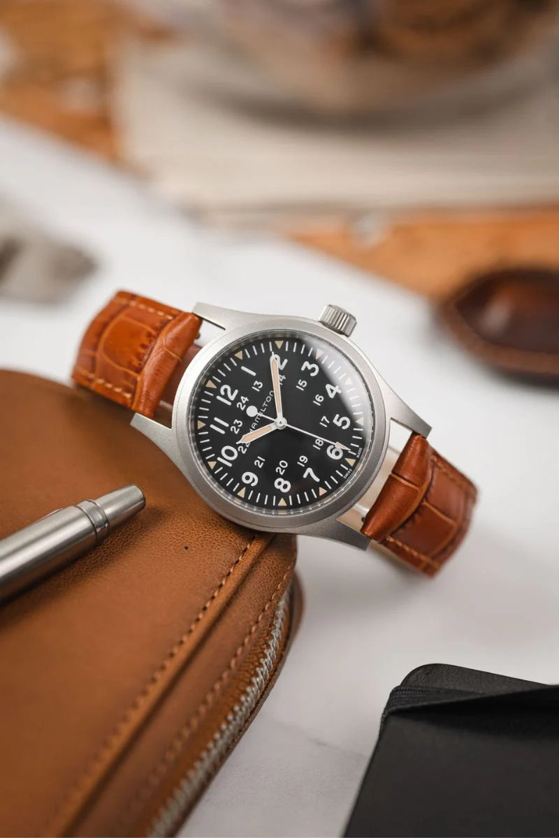 Hirsch DUKE Alligator Embossed Leather Watch Strap in HONEY - Image 4