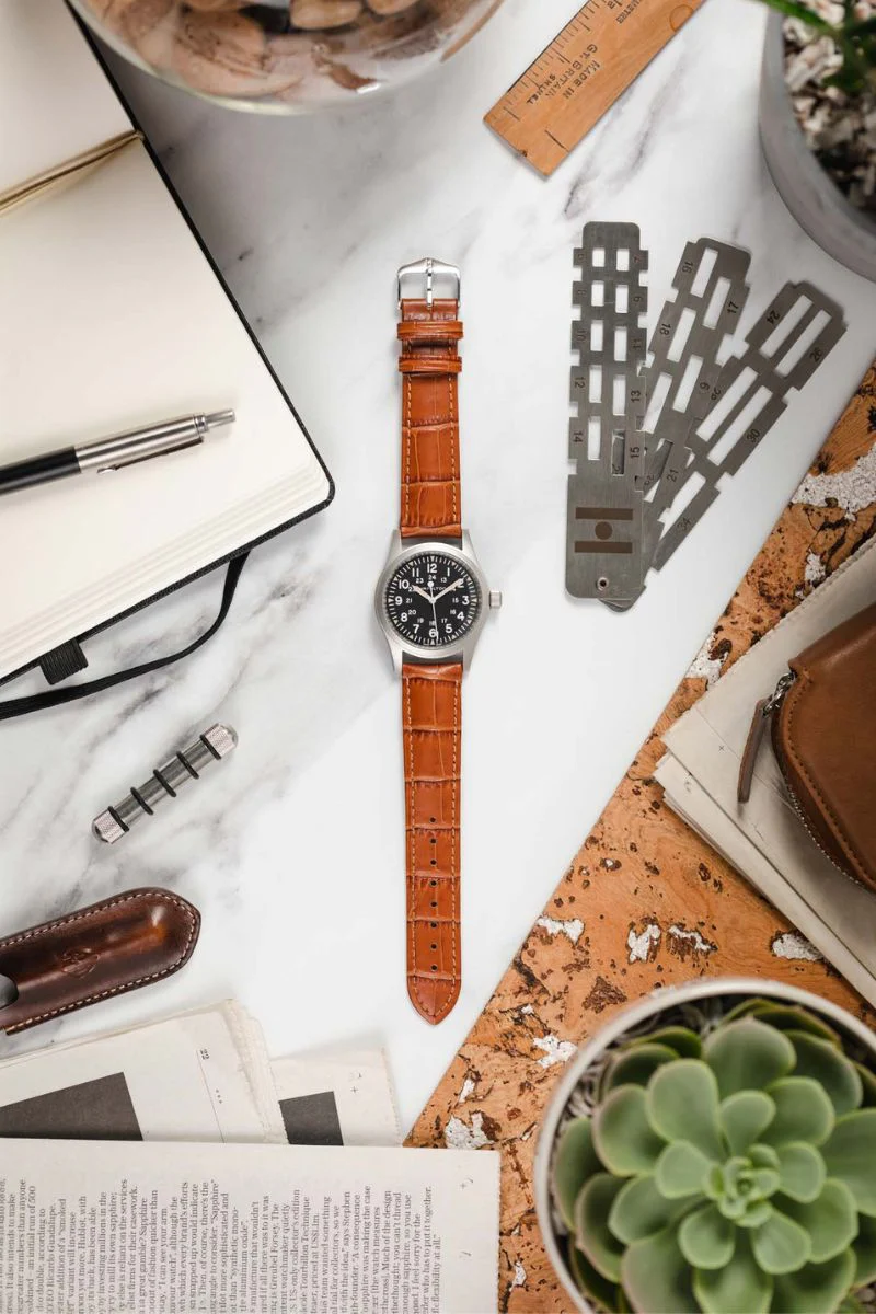 Hirsch DUKE Alligator Embossed Leather Watch Strap in HONEY - Image 6