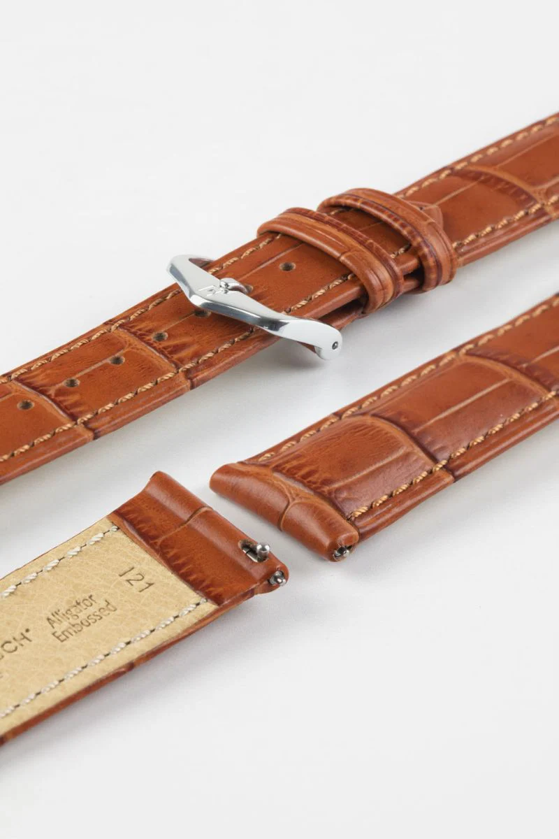 Hirsch DUKE Alligator Embossed Leather Watch Strap in HONEY - Image 7