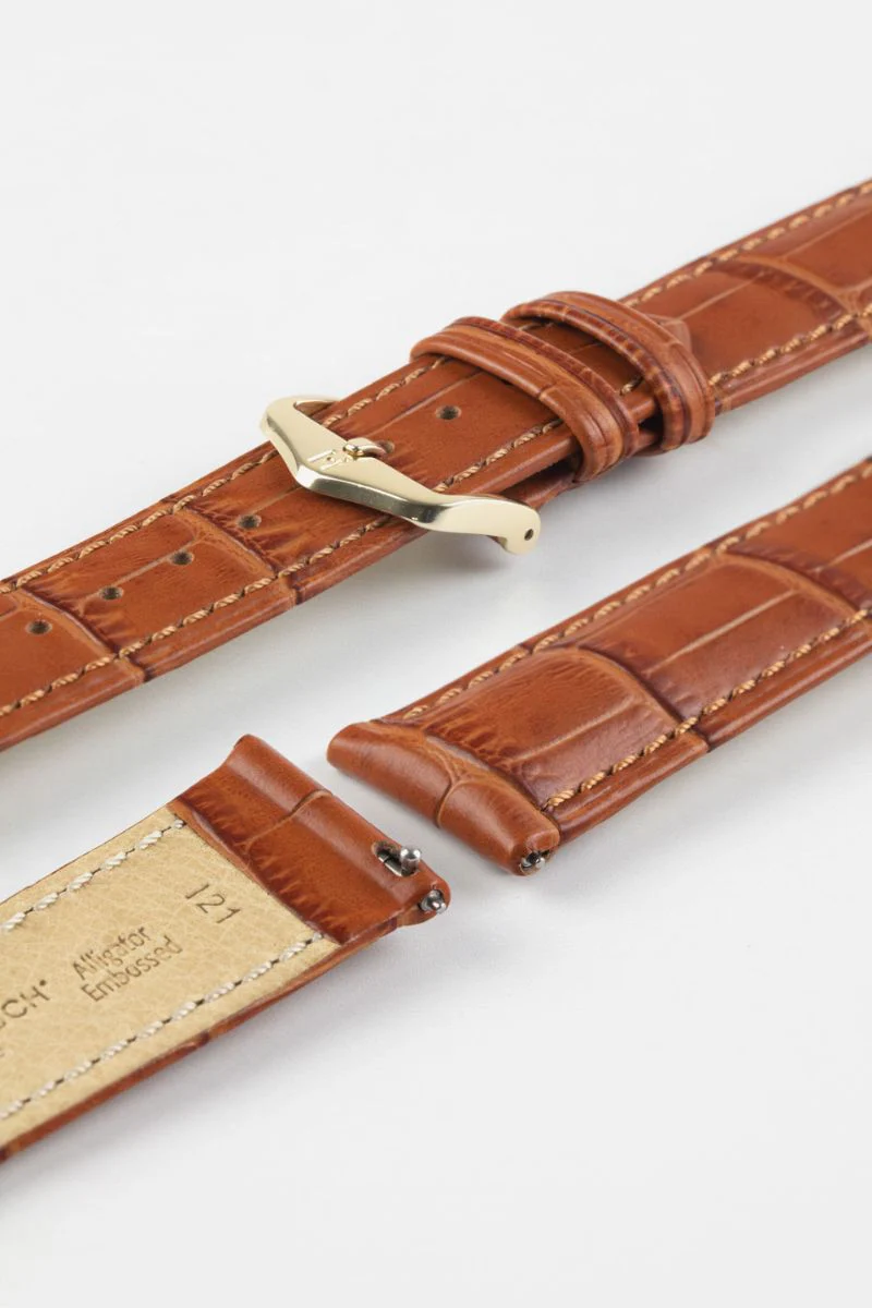 Hirsch DUKE Alligator Embossed Leather Watch Strap in HONEY - Image 8