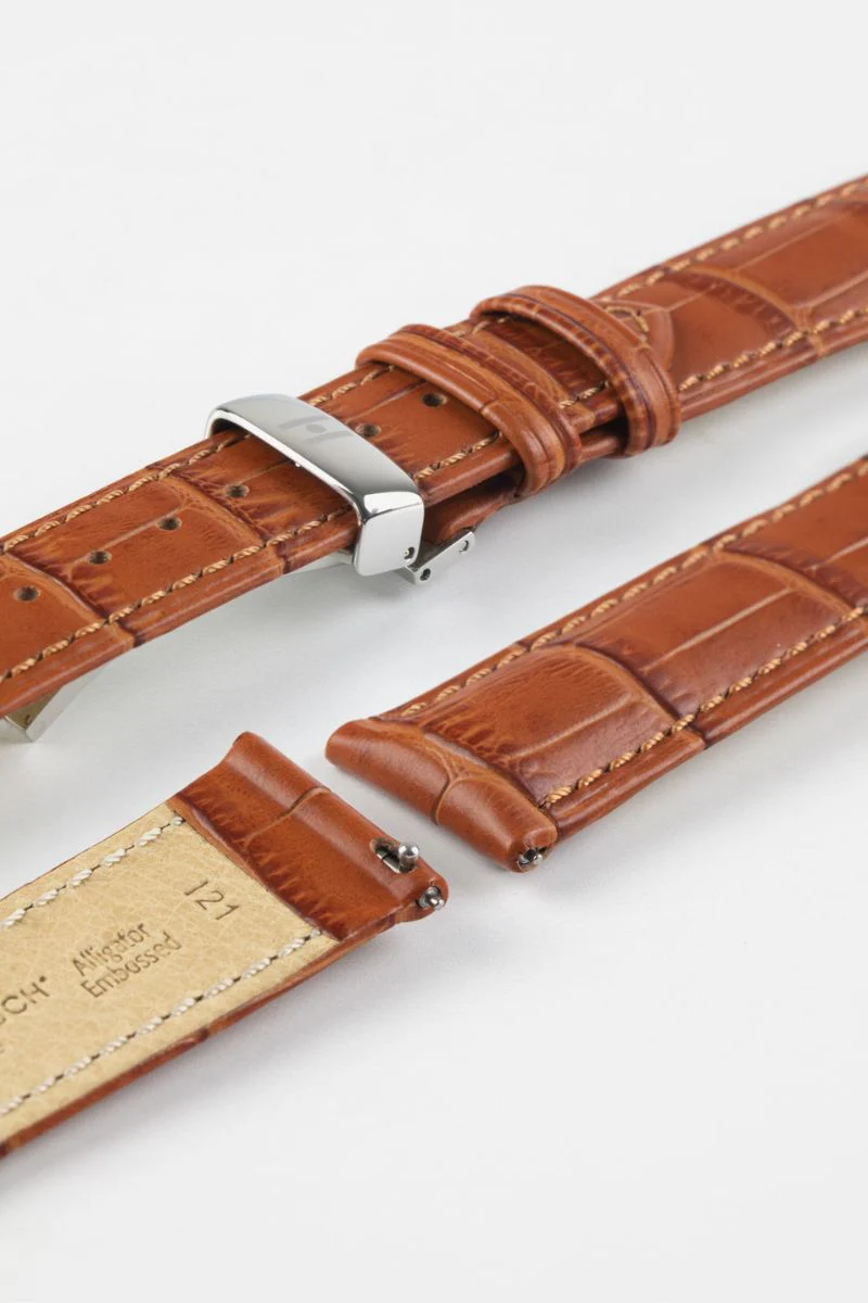 Hirsch DUKE Alligator Embossed Leather Watch Strap in HONEY - Image 9