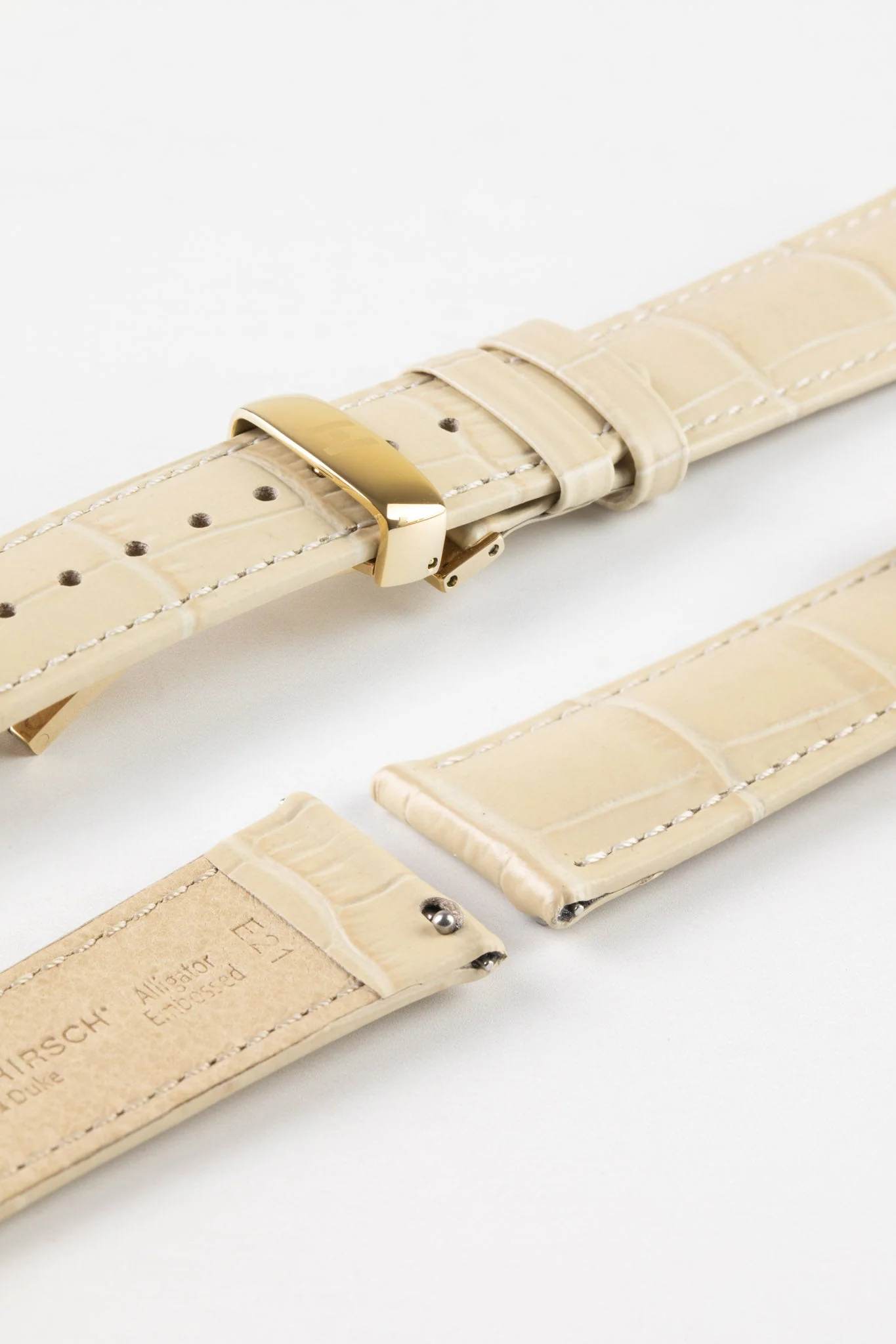 Hirsch DUKE Quick-Release Alligator Embossed Leather Watch Strap in BEIGE - Image 10