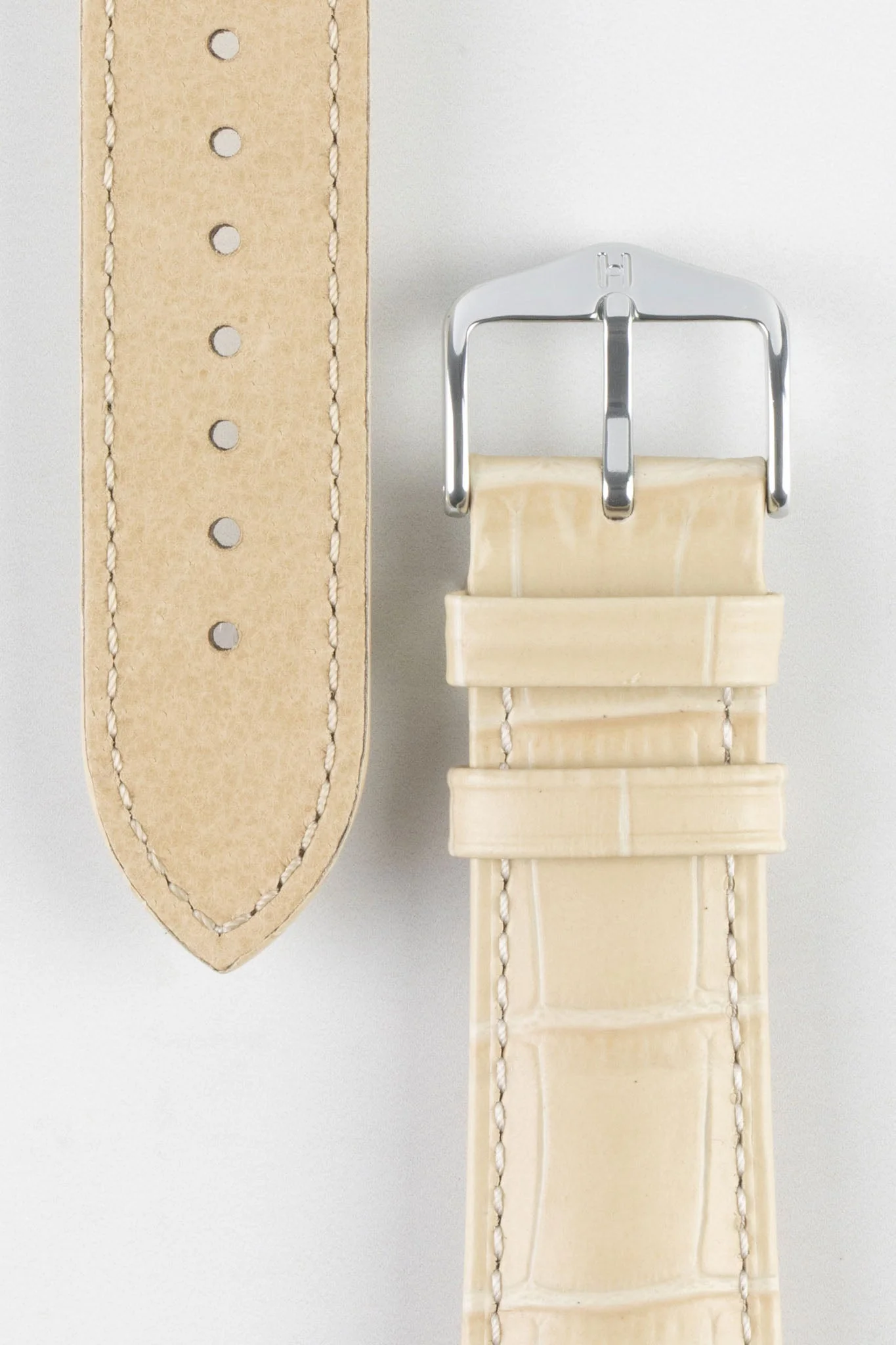 Hirsch DUKE Quick-Release Alligator Embossed Leather Watch Strap in BEIGE - Image 3