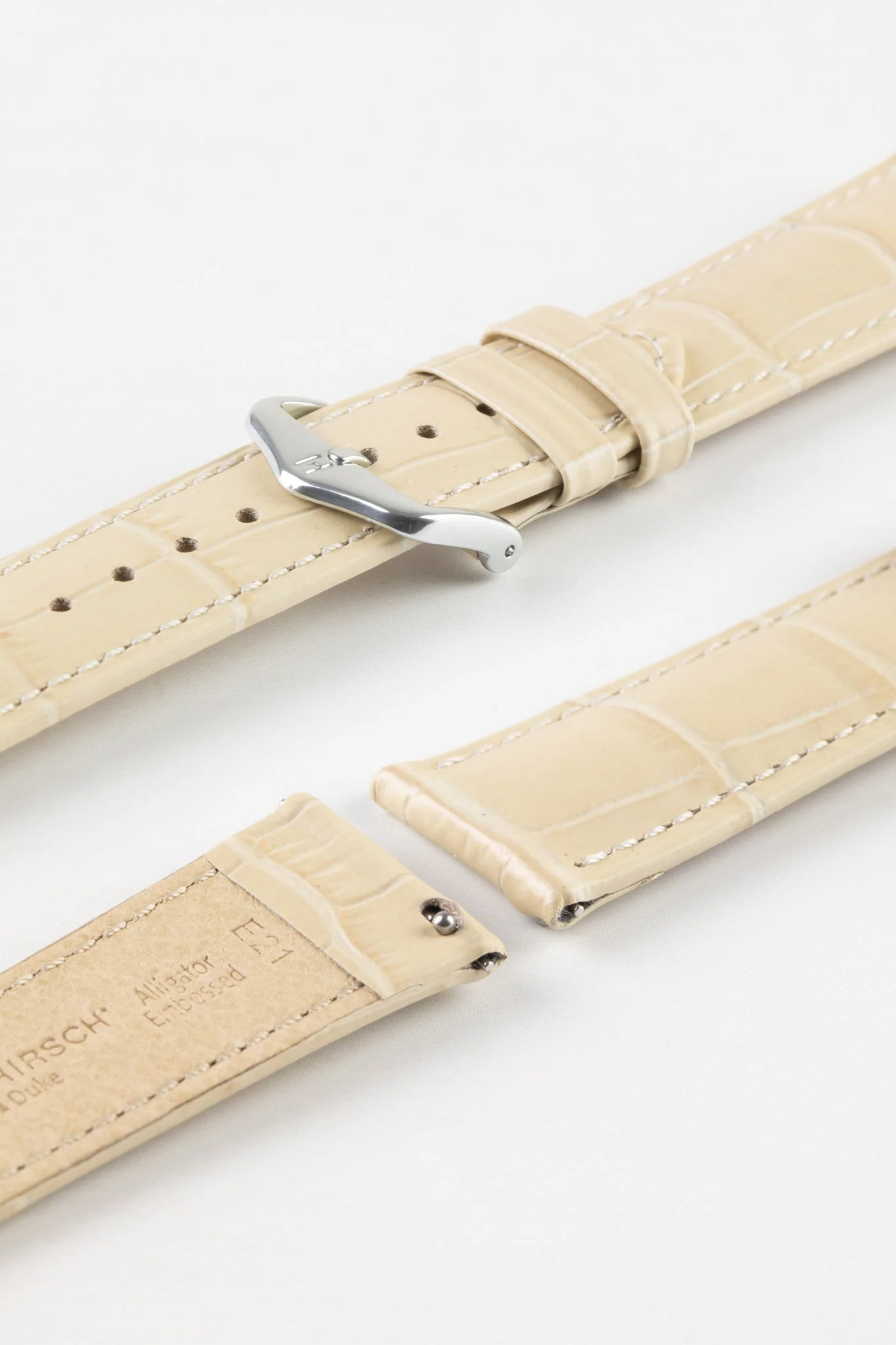 Hirsch DUKE Quick-Release Alligator Embossed Leather Watch Strap in BEIGE - Image 7