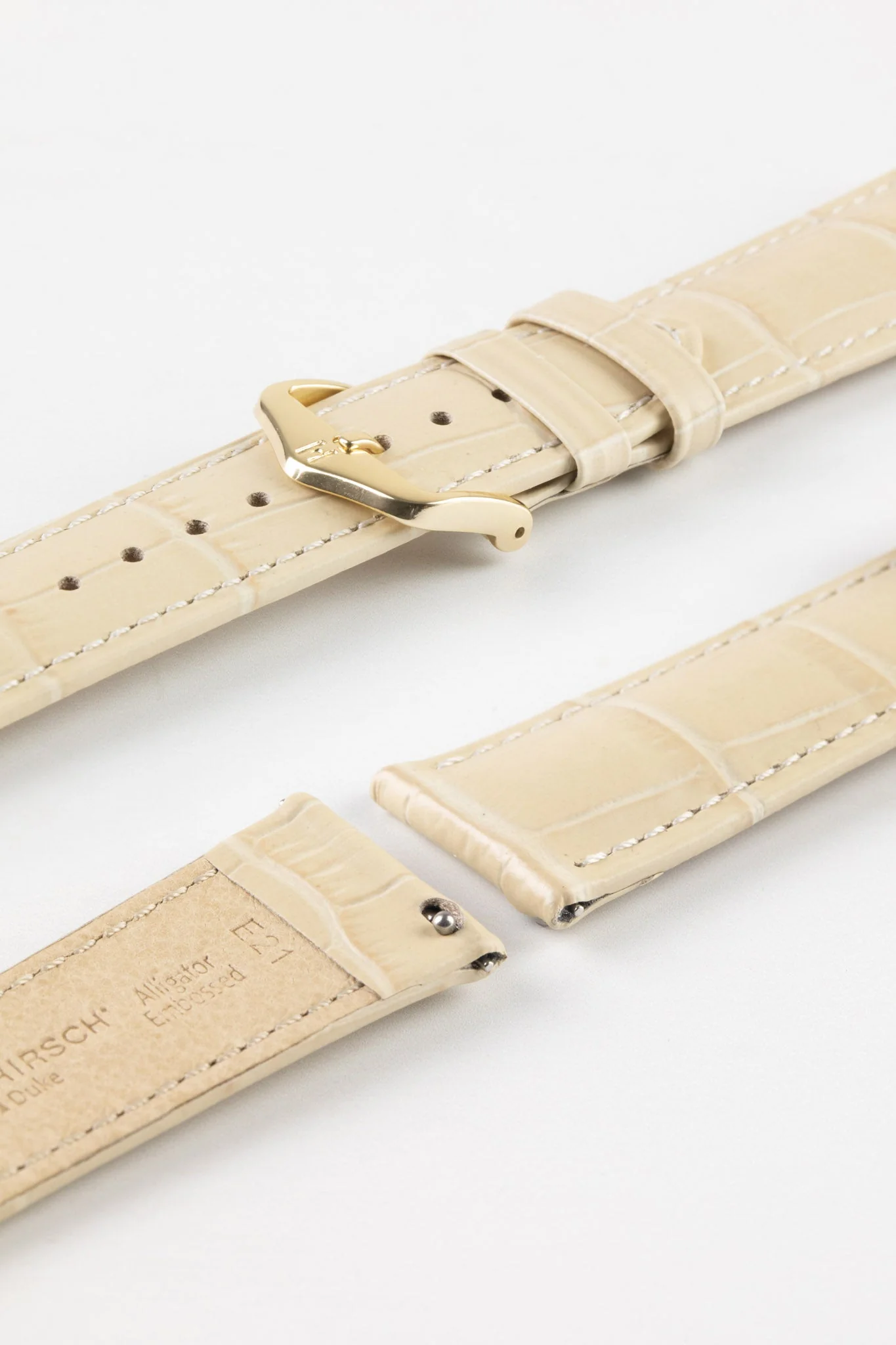 Hirsch DUKE Quick-Release Alligator Embossed Leather Watch Strap in BEIGE - Image 8