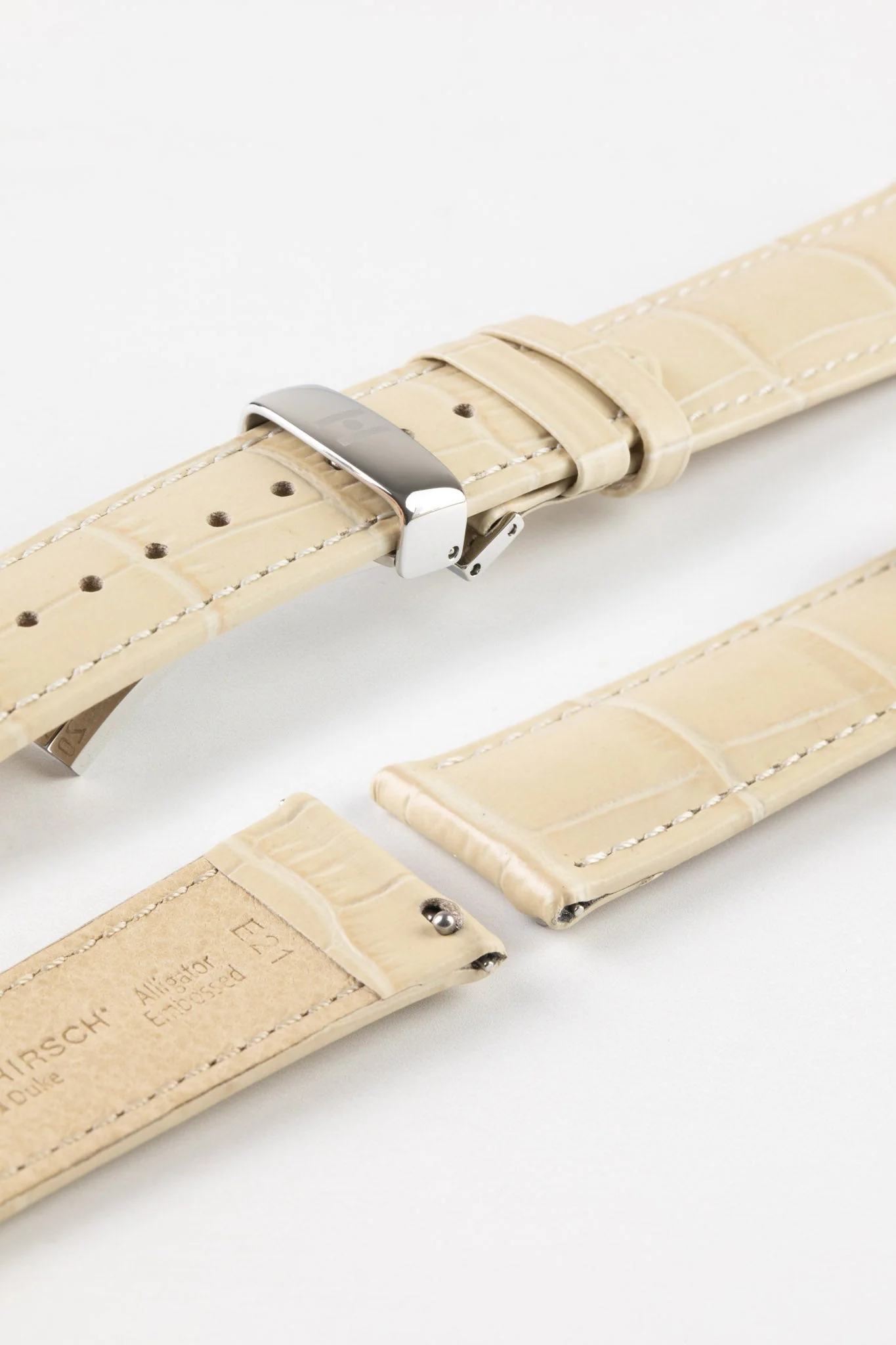 Hirsch DUKE Quick-Release Alligator Embossed Leather Watch Strap in BEIGE - Image 9