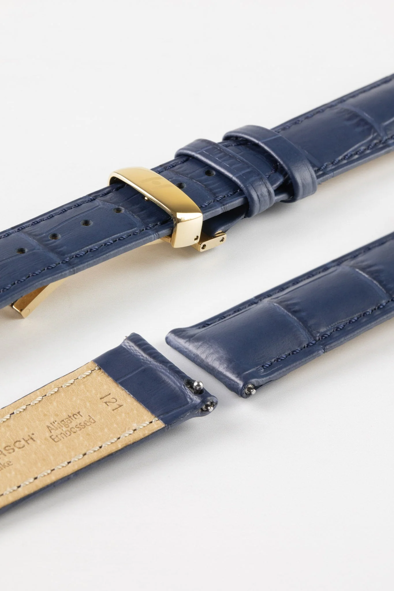 Hirsch DUKE Quick-Release Alligator Embossed Leather Watch Strap in BLUE - Image 10