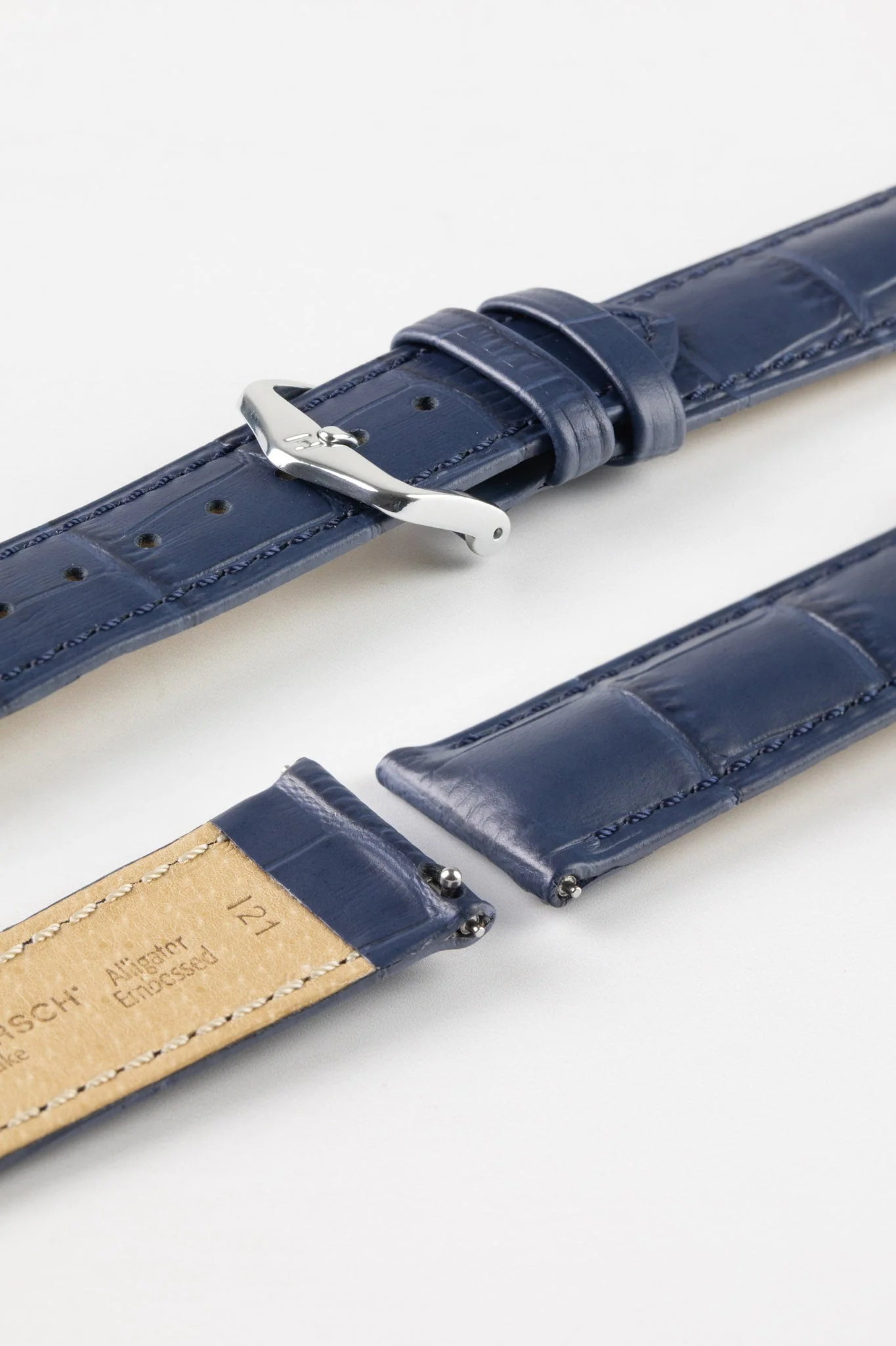 Hirsch DUKE Quick-Release Alligator Embossed Leather Watch Strap in BLUE - Image 7