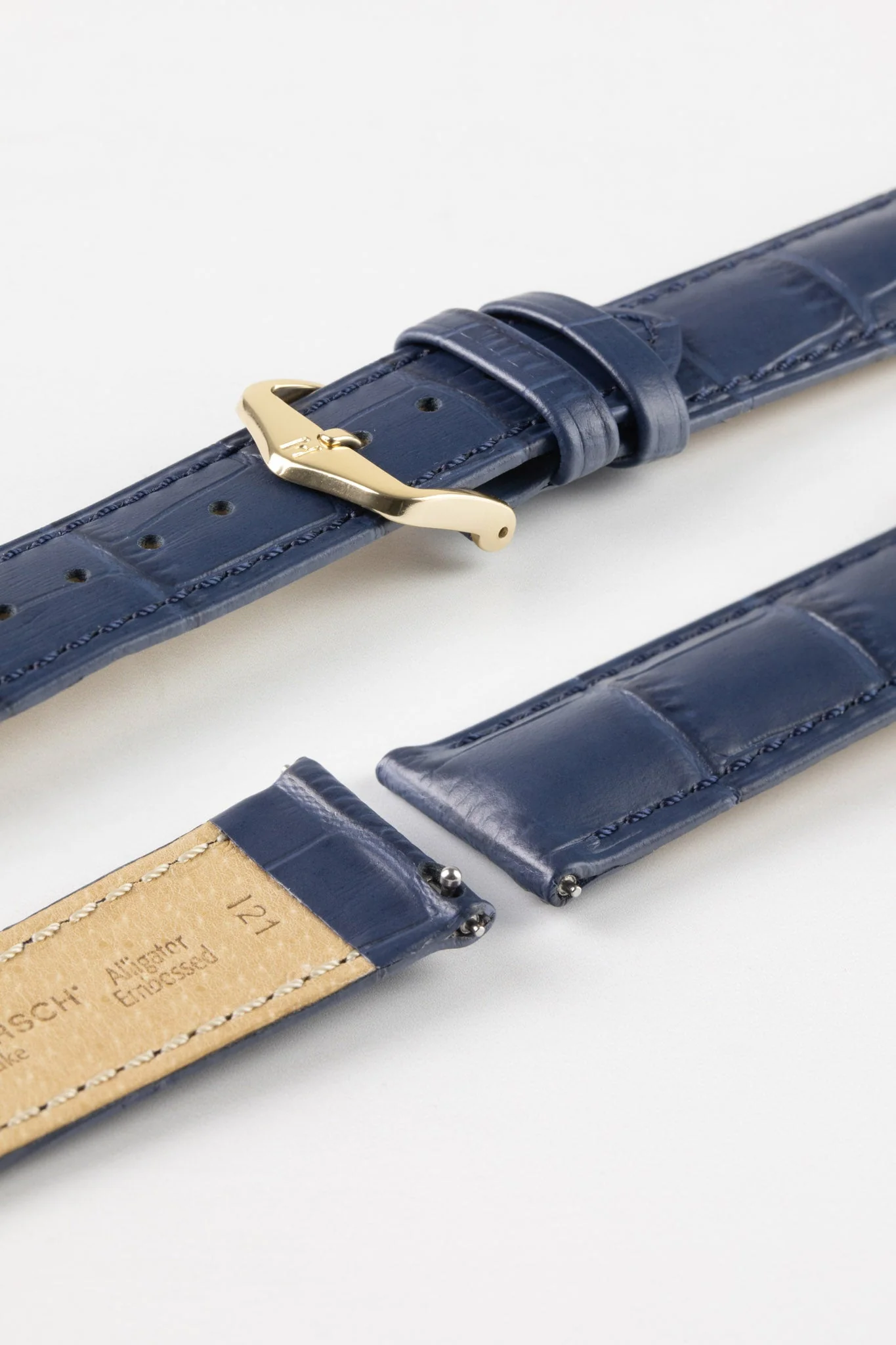 Hirsch DUKE Quick-Release Alligator Embossed Leather Watch Strap in BLUE - Image 8