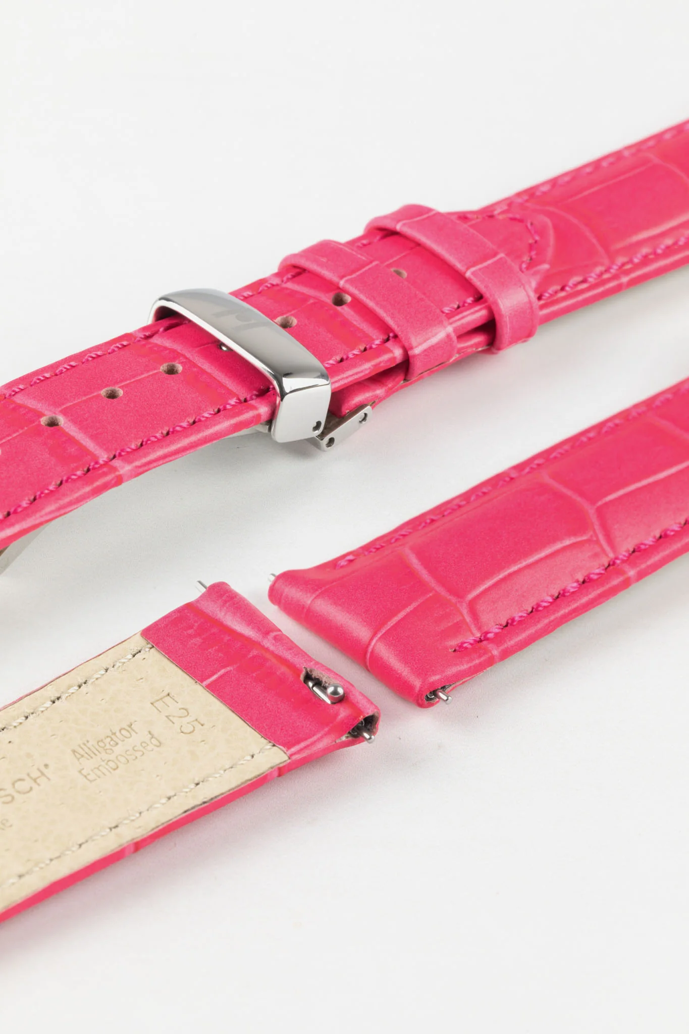 Hirsch DUKE Alligator Embossed Leather Watch Strap in HOT PINK - Image 10