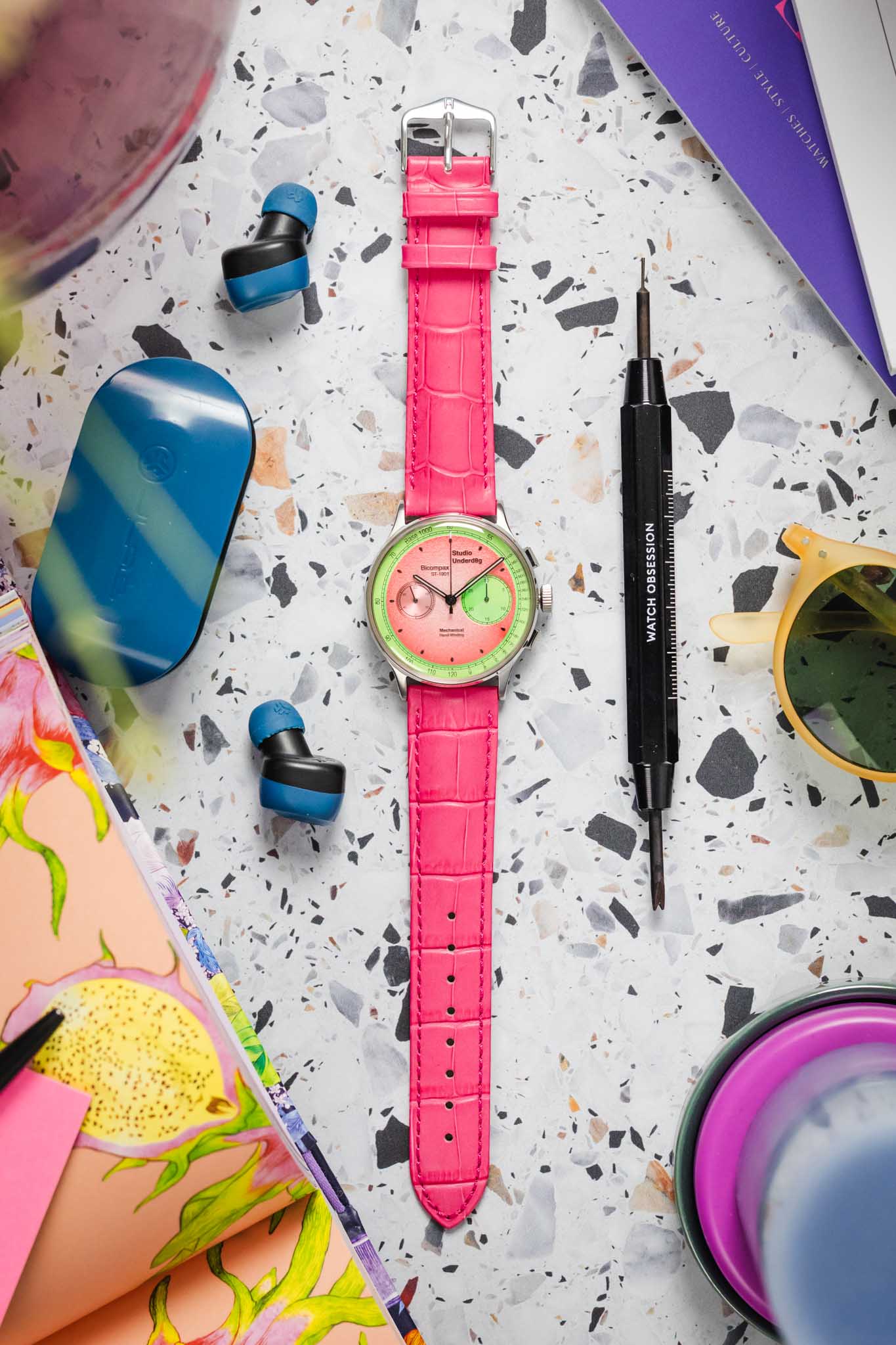 Hirsch DUKE Alligator Embossed Leather Watch Strap in HOT PINK - Image 11