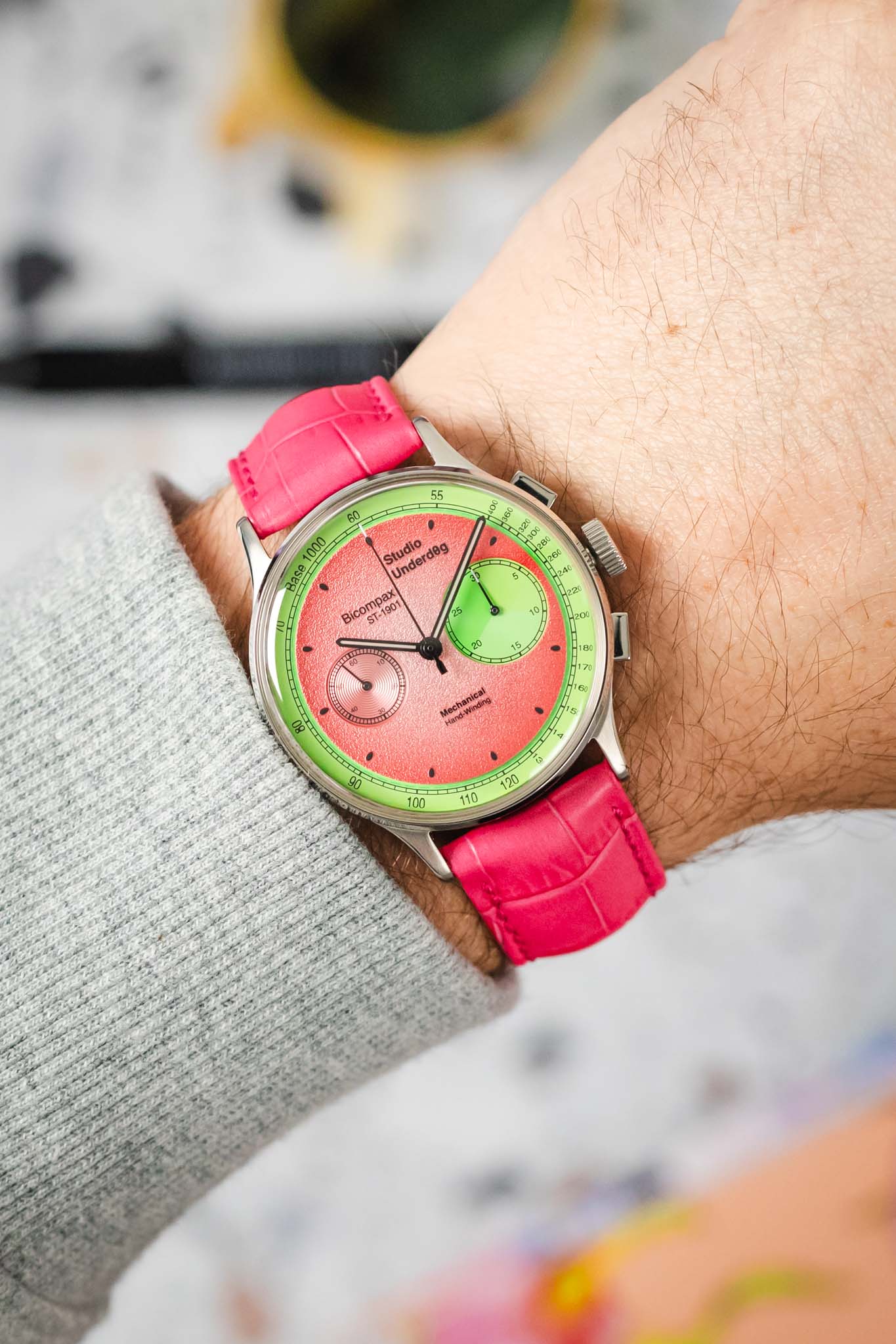Hirsch DUKE Alligator Embossed Leather Watch Strap in HOT PINK - Image 2