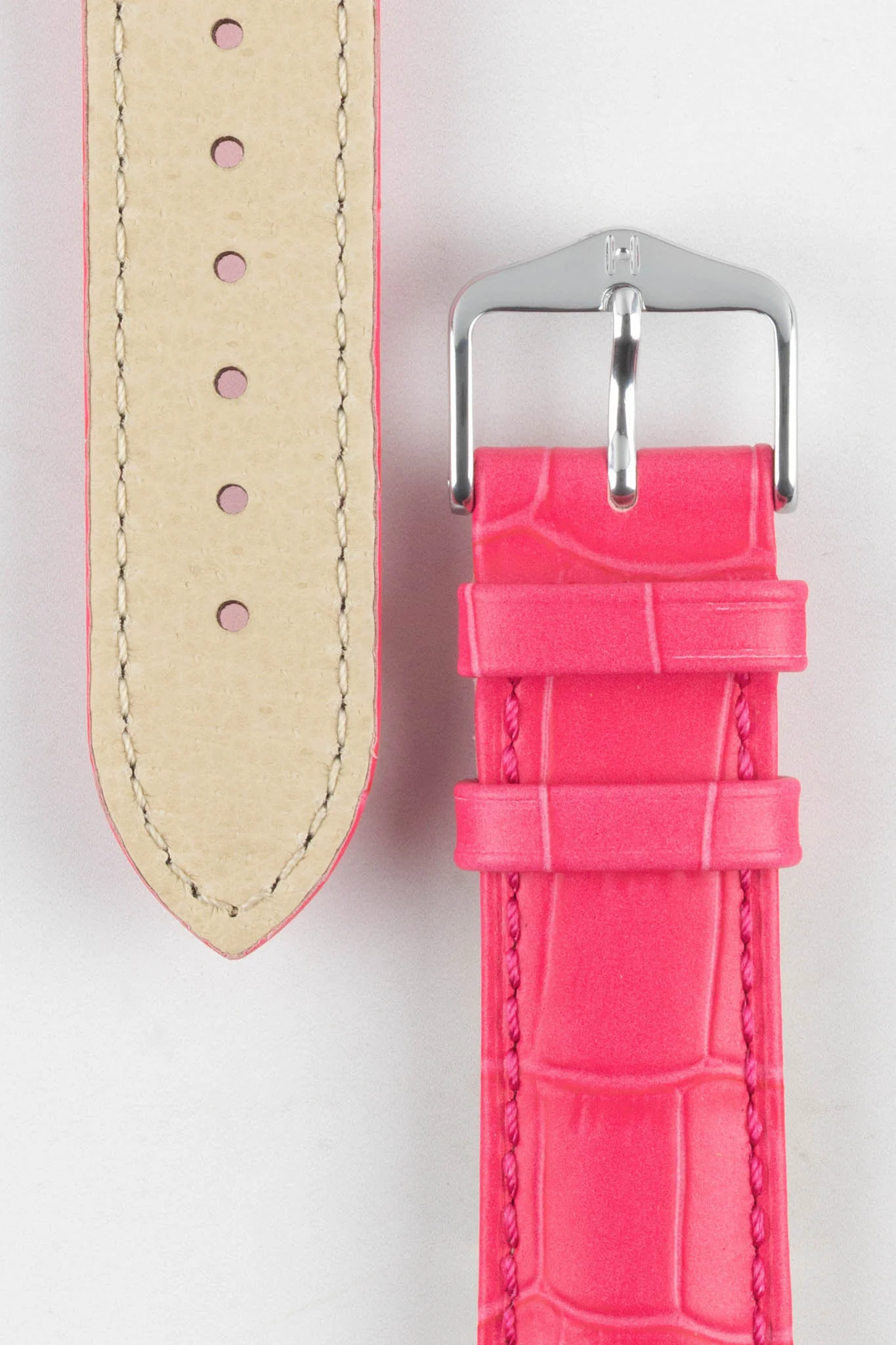 Hirsch DUKE Alligator Embossed Leather Watch Strap in HOT PINK - Image 3